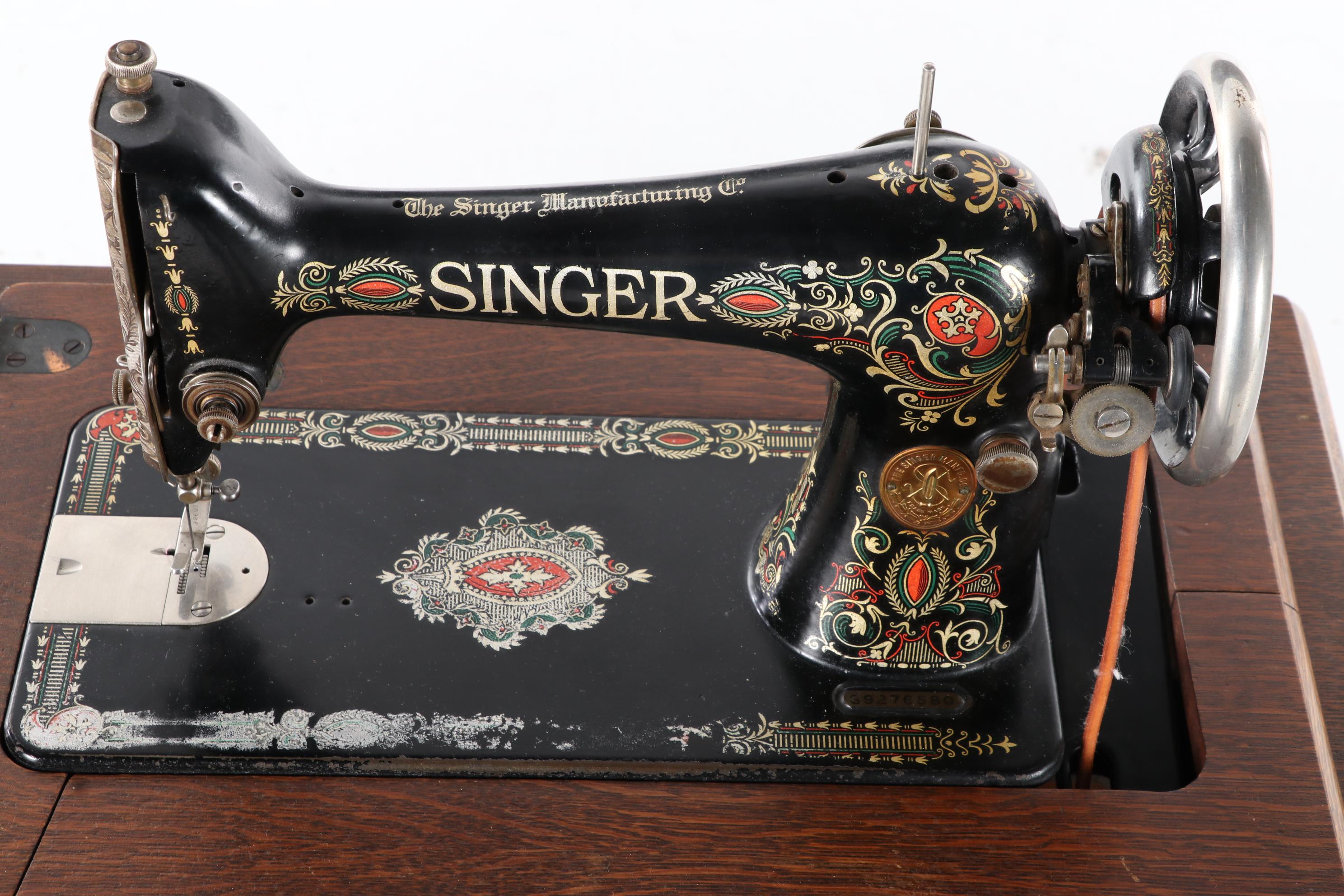 Singer Treadle Sewing Machine No. 66 with Open Side Cabinet No. 23, circa 1922