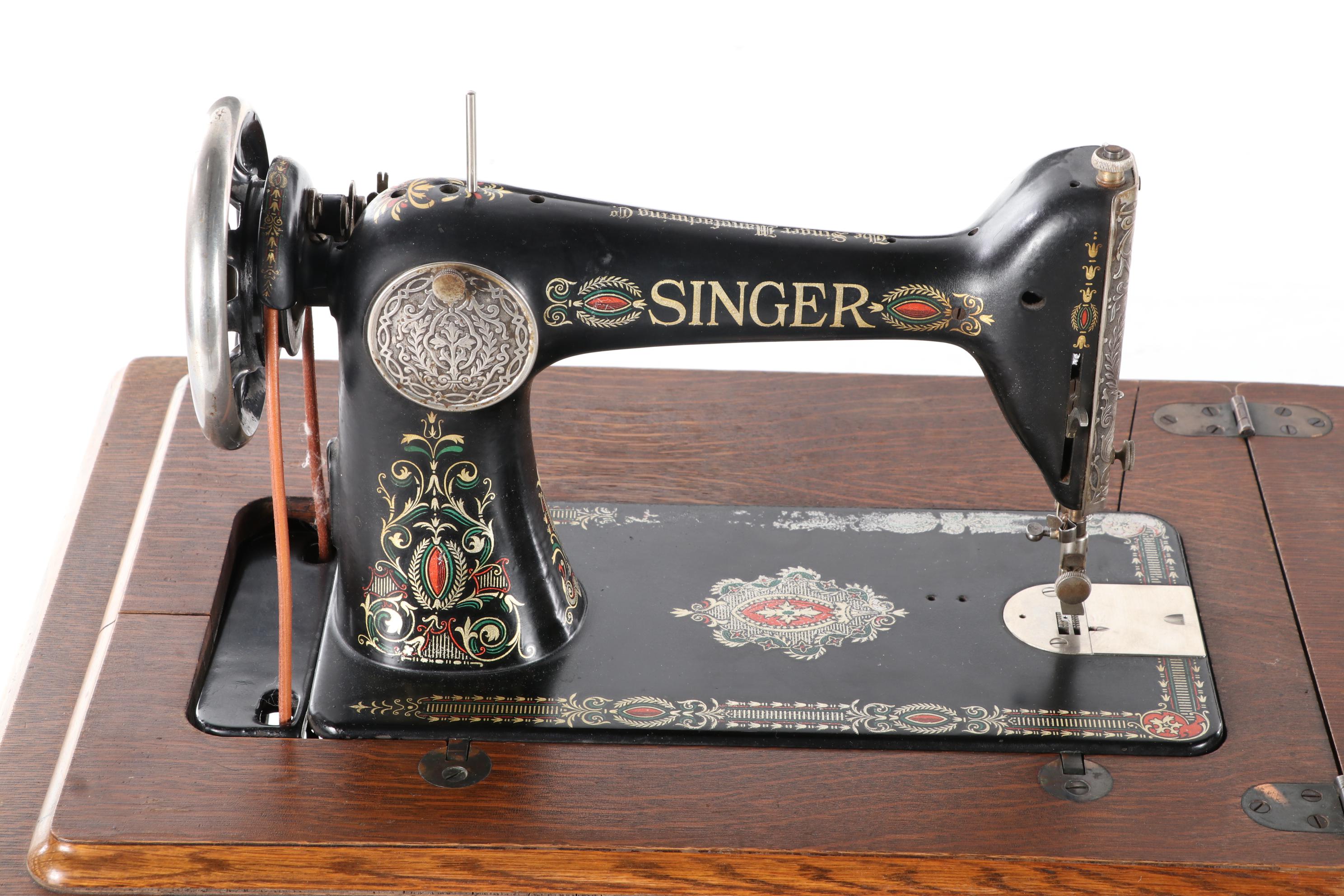 Singer Treadle Sewing Machine No. 66 with Open Side Cabinet No. 23, circa 1922