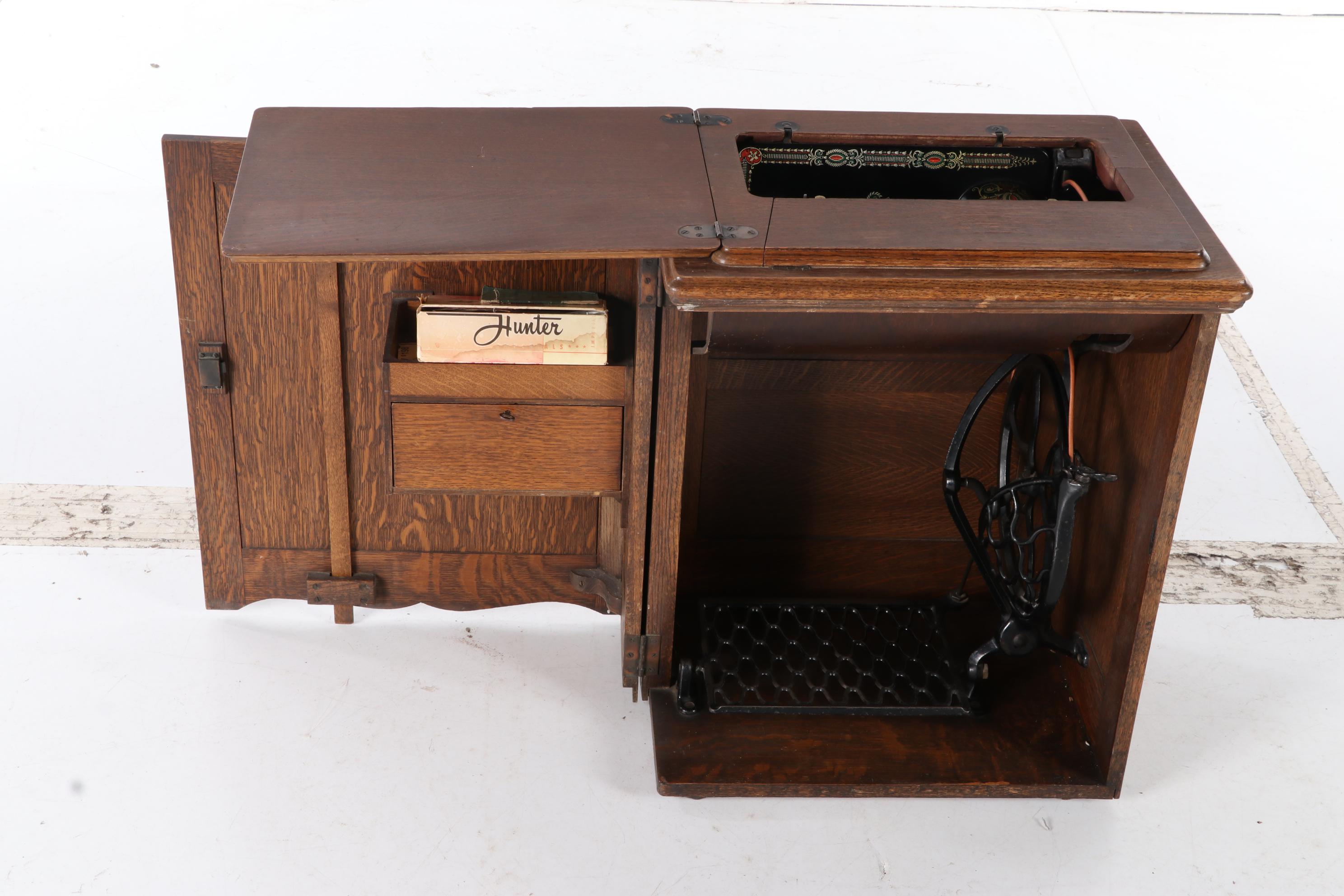 Singer Treadle Sewing Machine No. 66 with Open Side Cabinet No. 23, circa 1922