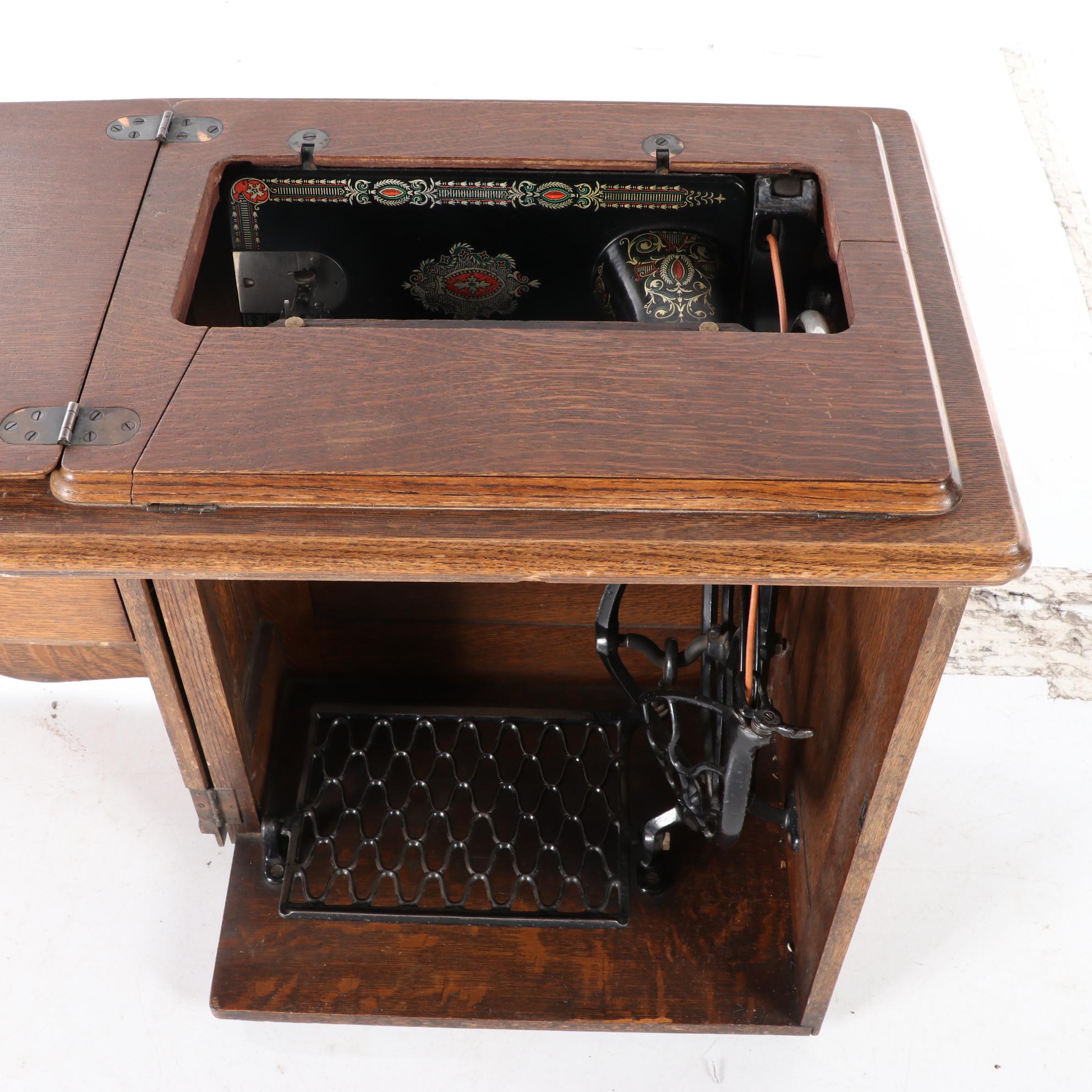 Singer Treadle Sewing Machine No. 66 with Open Side Cabinet No. 23, circa 1922