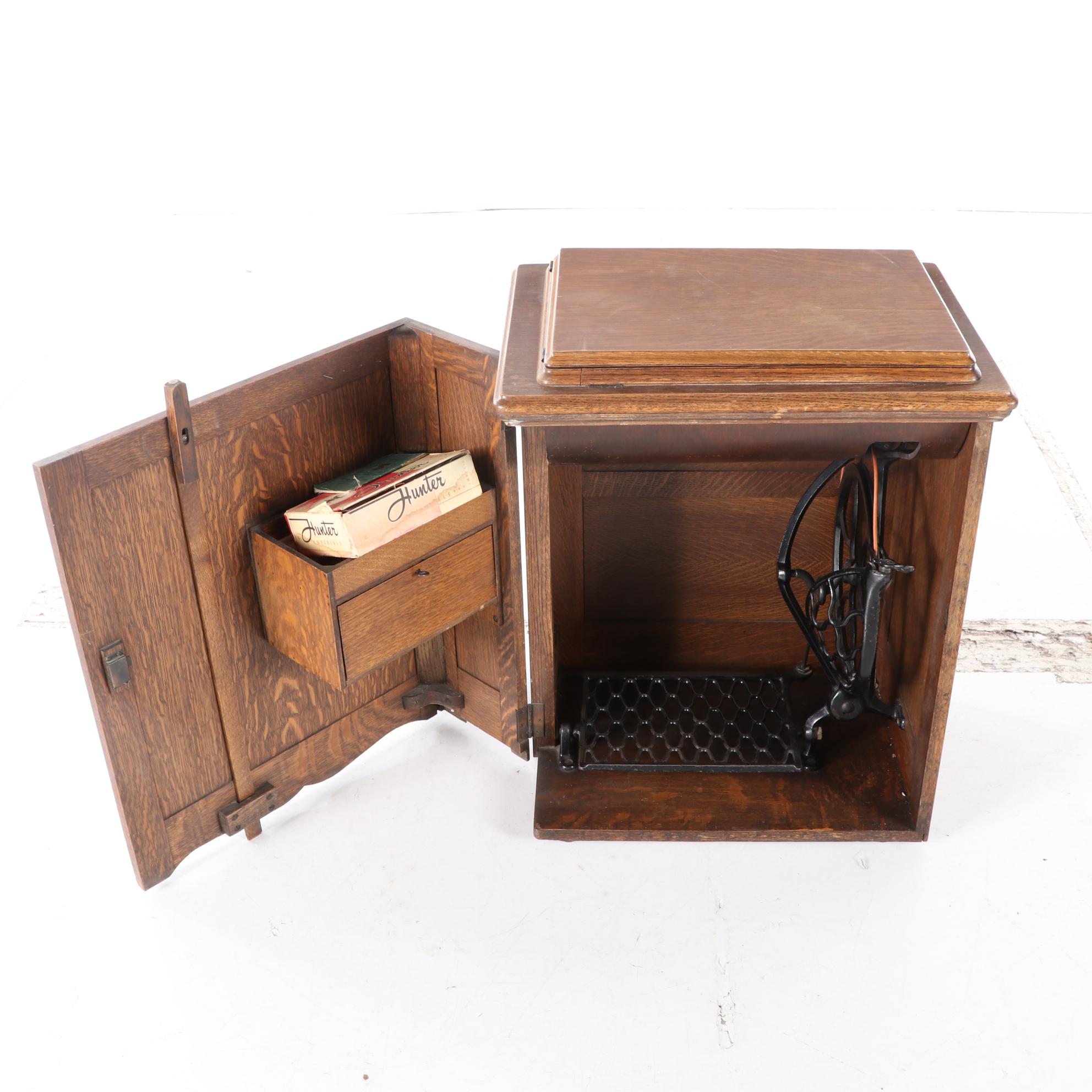 Singer Treadle Sewing Machine No. 66 with Open Side Cabinet No. 23, circa 1922