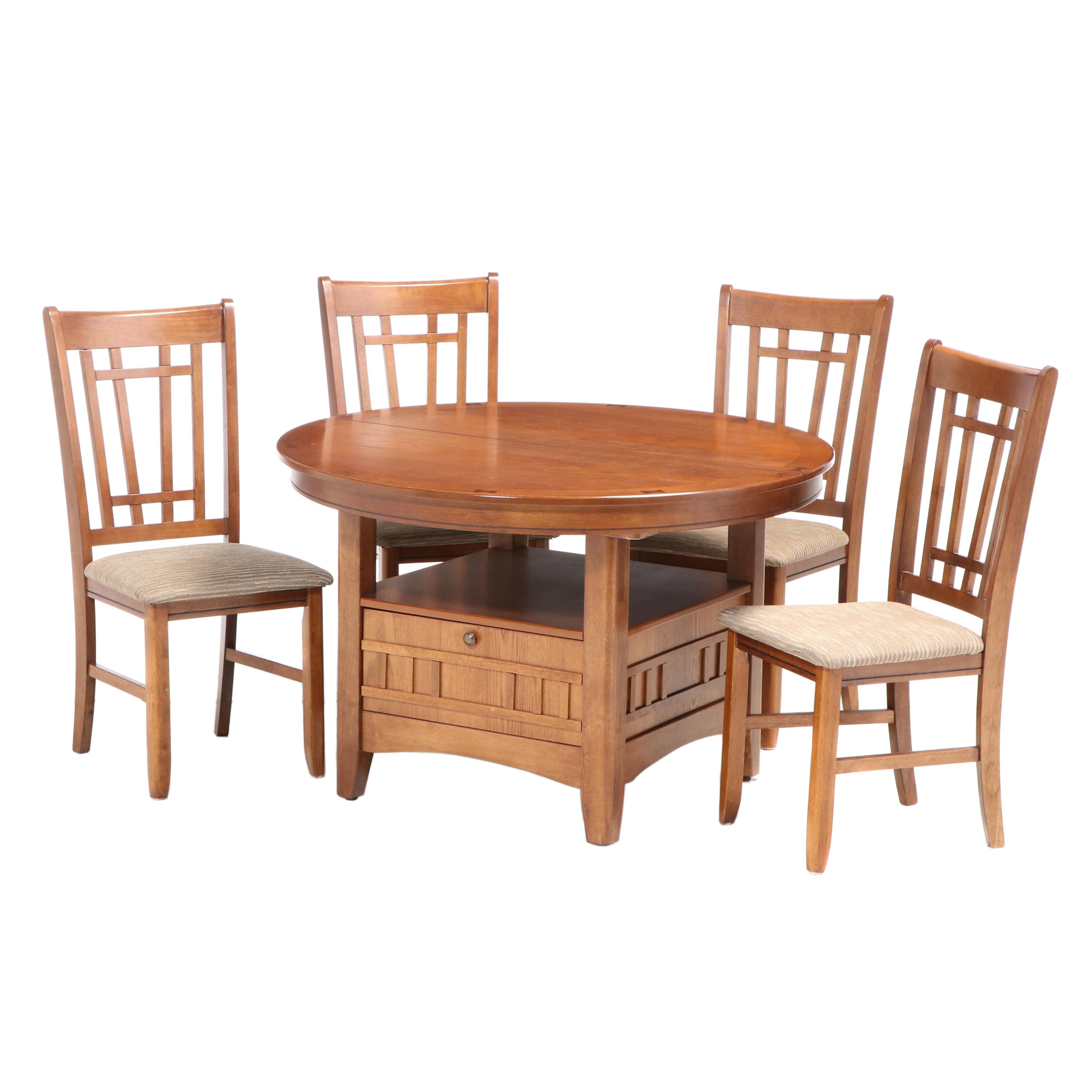 Arts & Crafts Mission Style Expandable Dining Table with Four Side Chairs