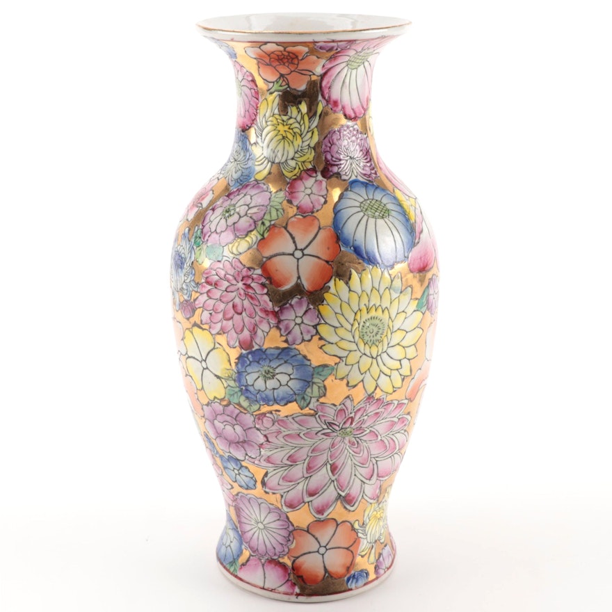 Floral Enamel Gilded Ceramic Vase