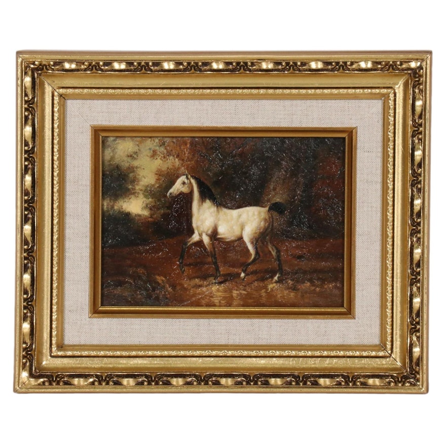 Embellished Offset Lithograph of White Horse