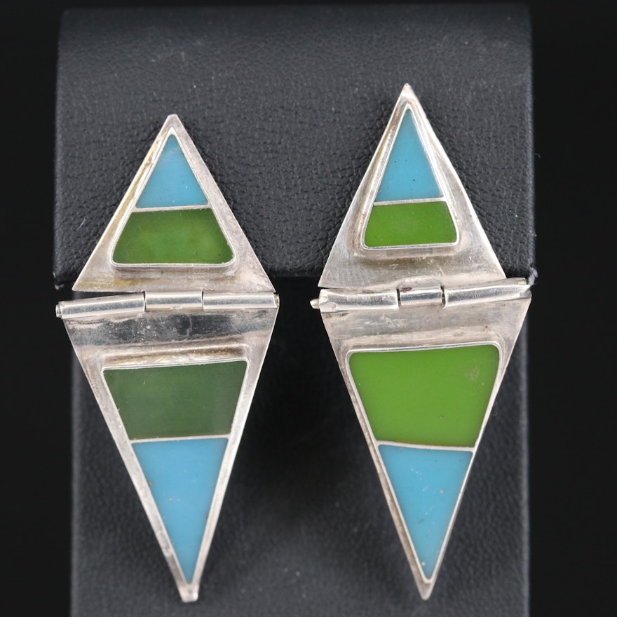 Mexican Sterling Enamel Triangular Earrings