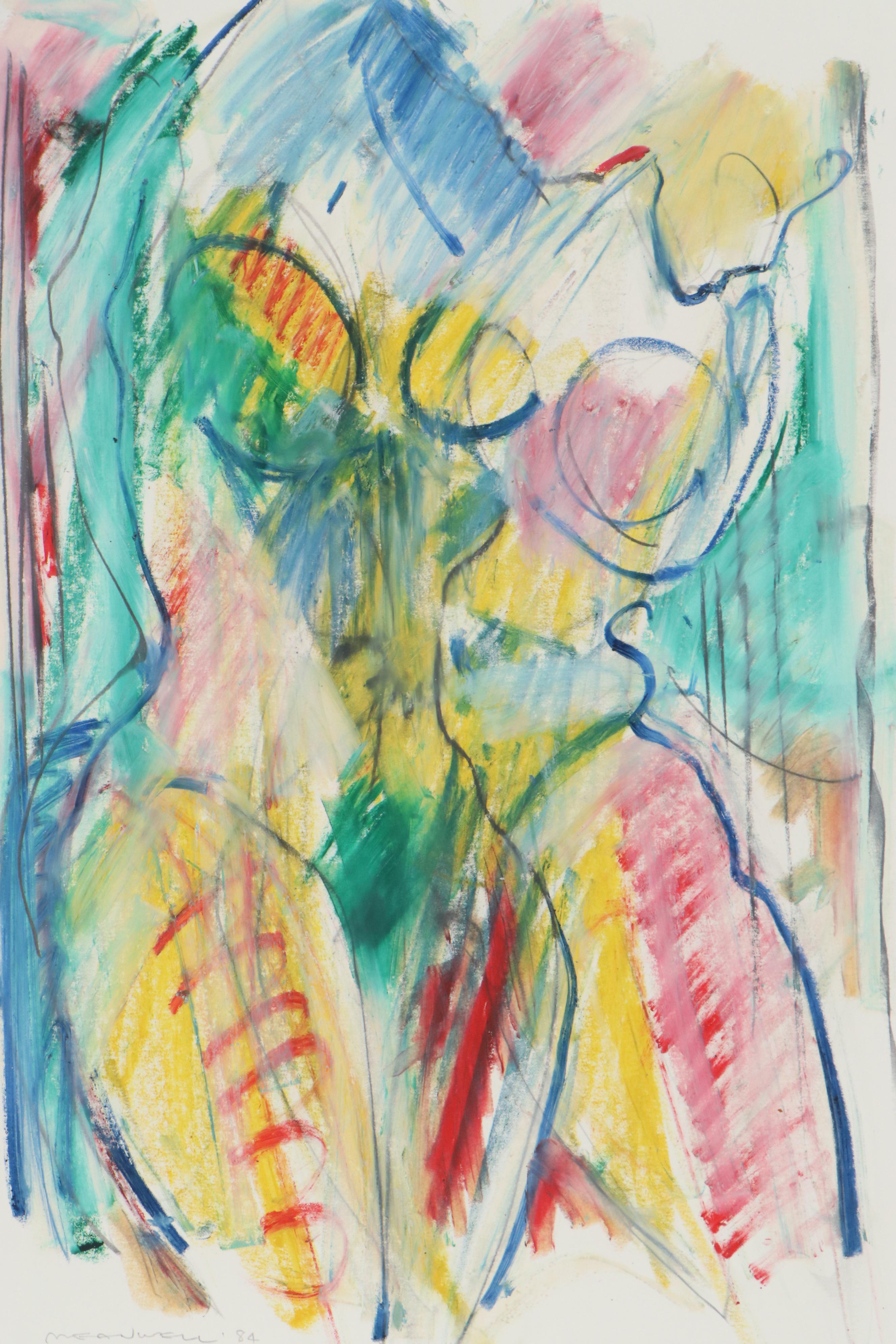 Jack Meanwell Abstract Pastel Drawing of Figure Study, 1984