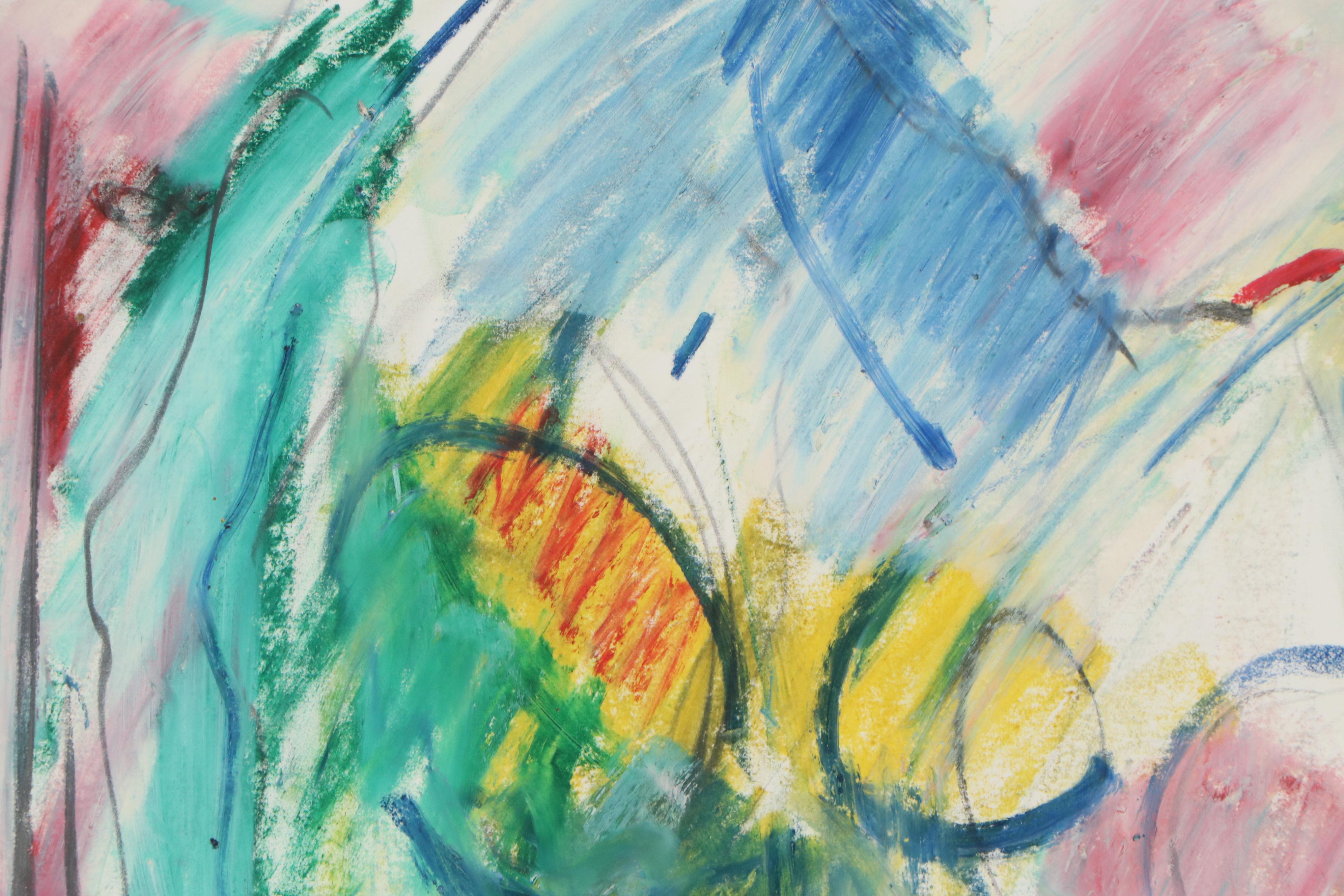 Jack Meanwell Abstract Pastel Drawing of Figure Study, 1984