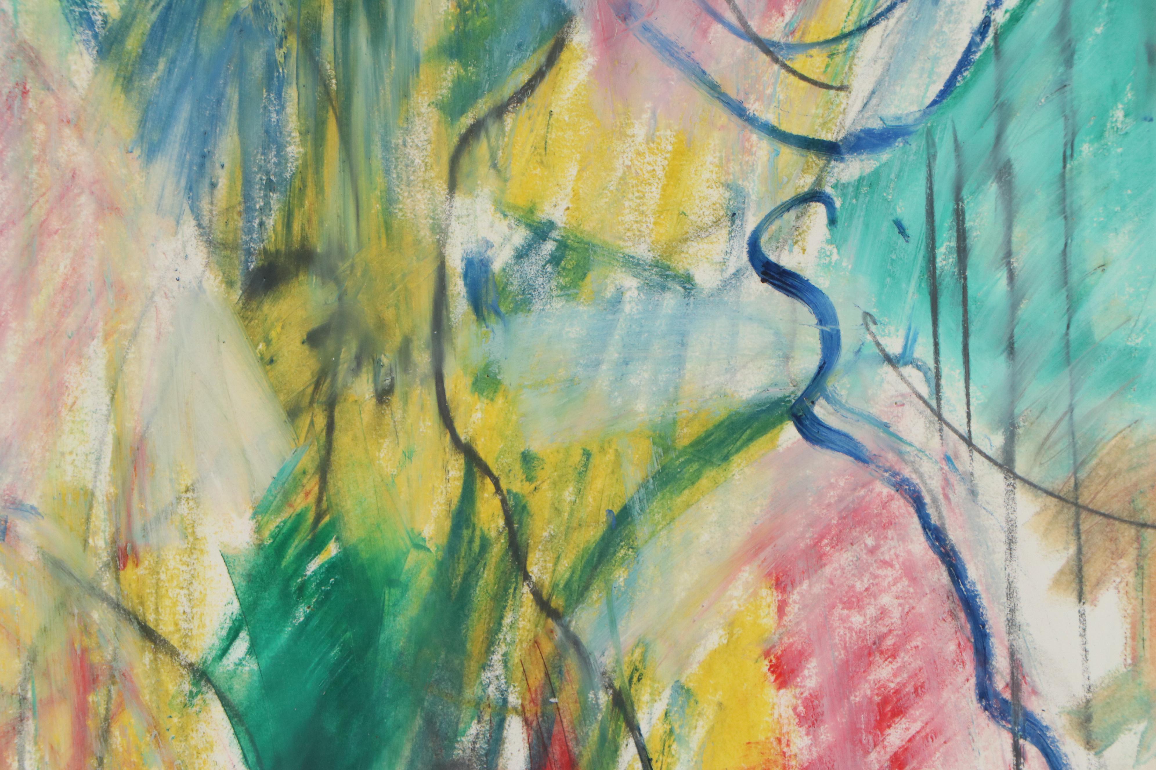 Jack Meanwell Abstract Pastel Drawing of Figure Study, 1984