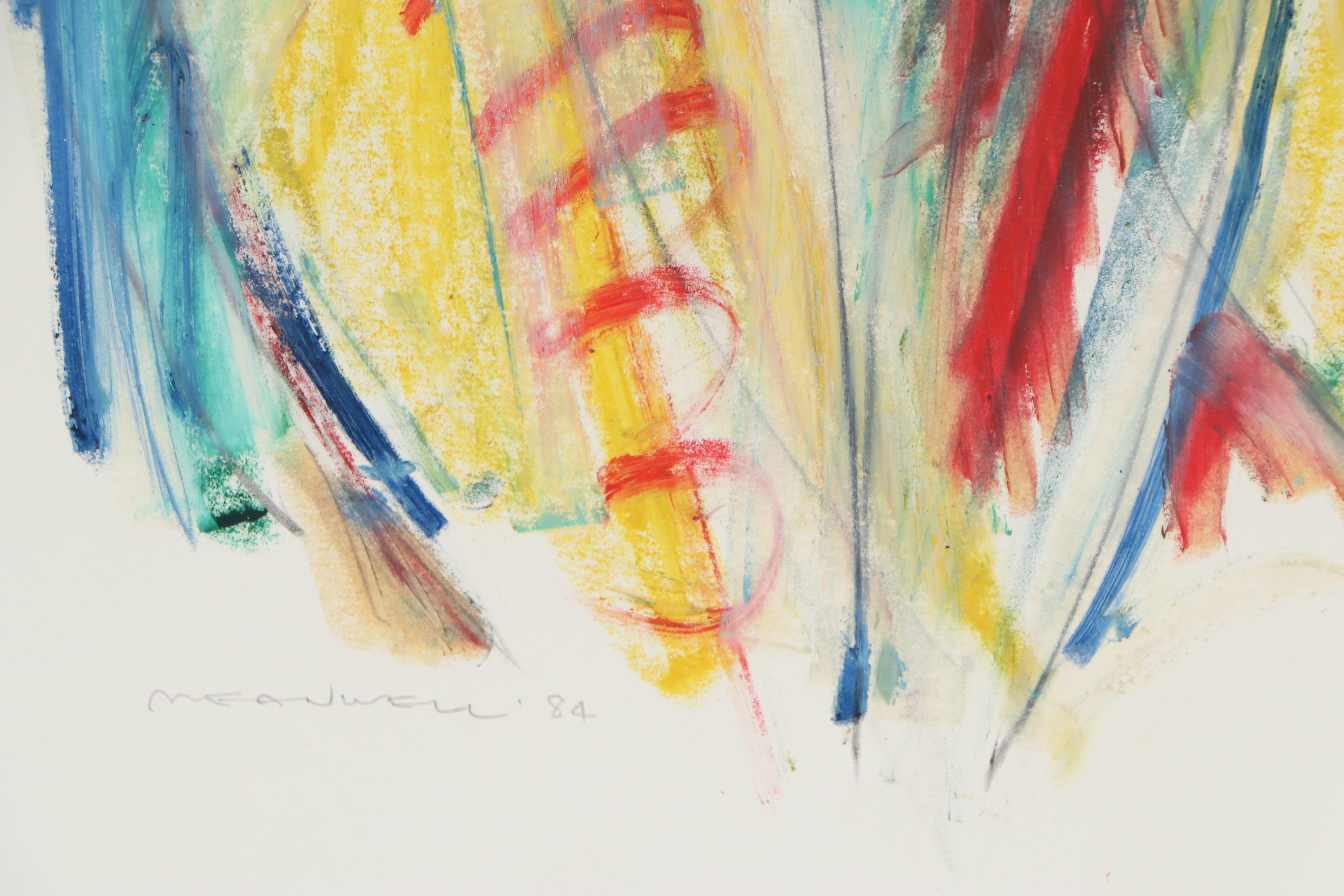 Jack Meanwell Abstract Pastel Drawing of Figure Study, 1984