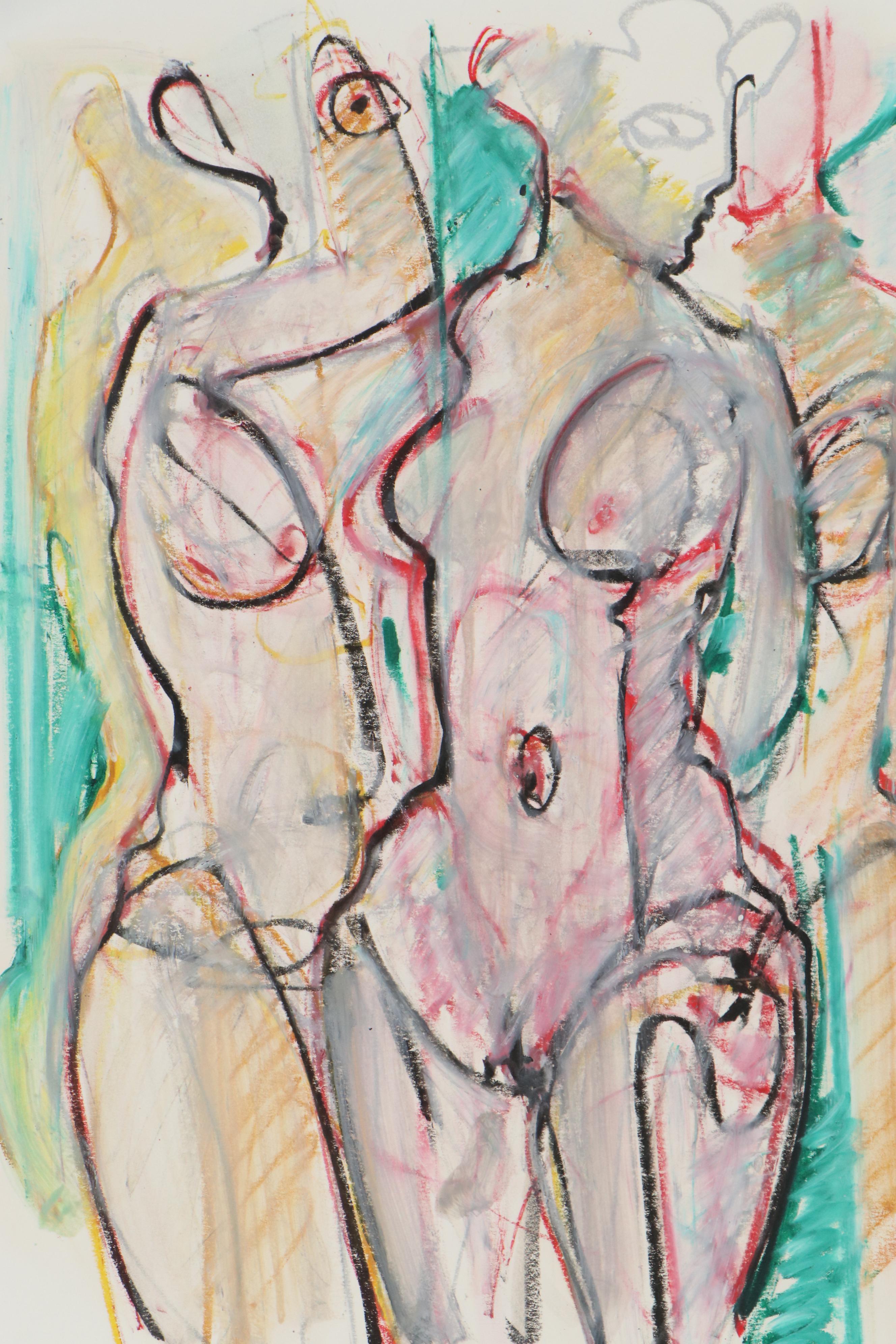 Jack Meanwell Abstract Pastel Drawing of Figure Study, 1983