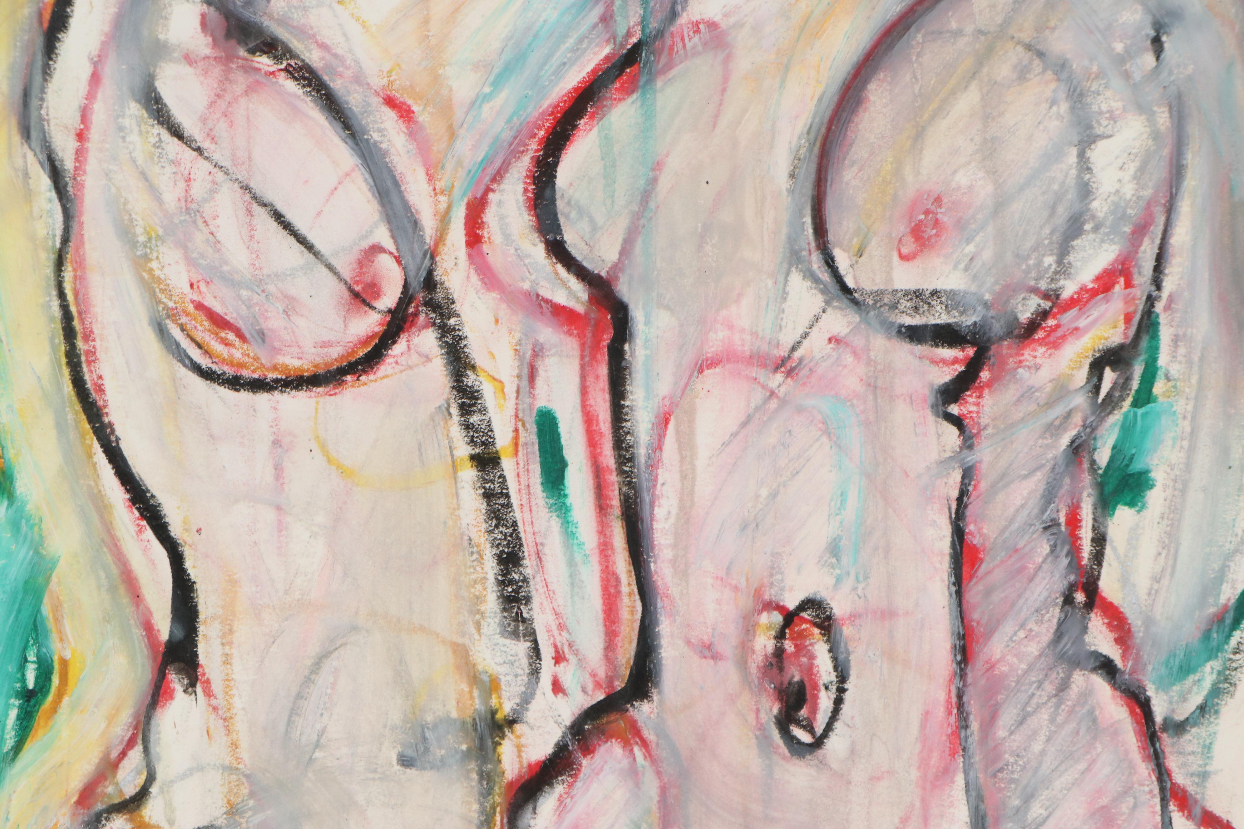 Jack Meanwell Abstract Pastel Drawing of Figure Study, 1983