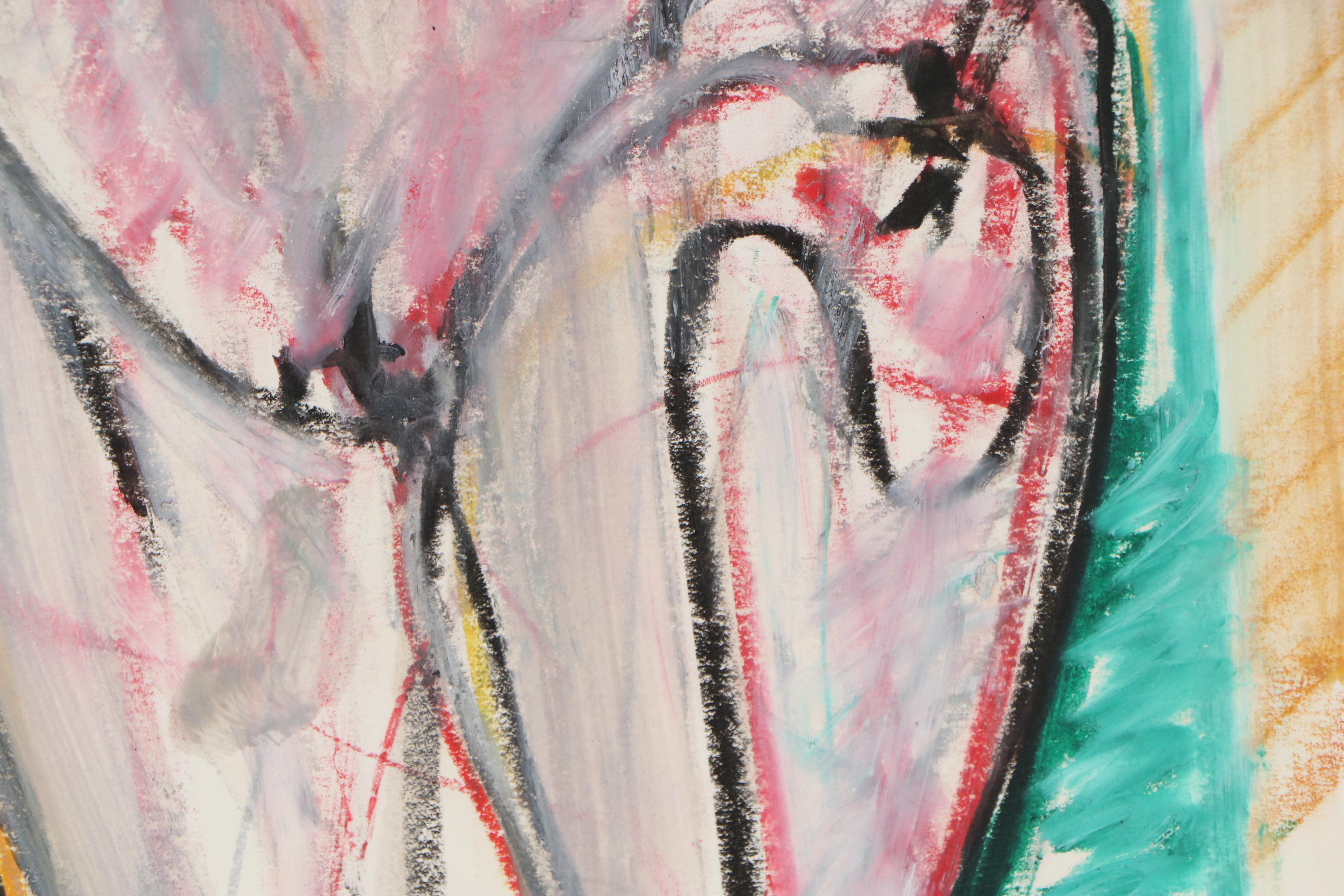 Jack Meanwell Abstract Pastel Drawing of Figure Study, 1983