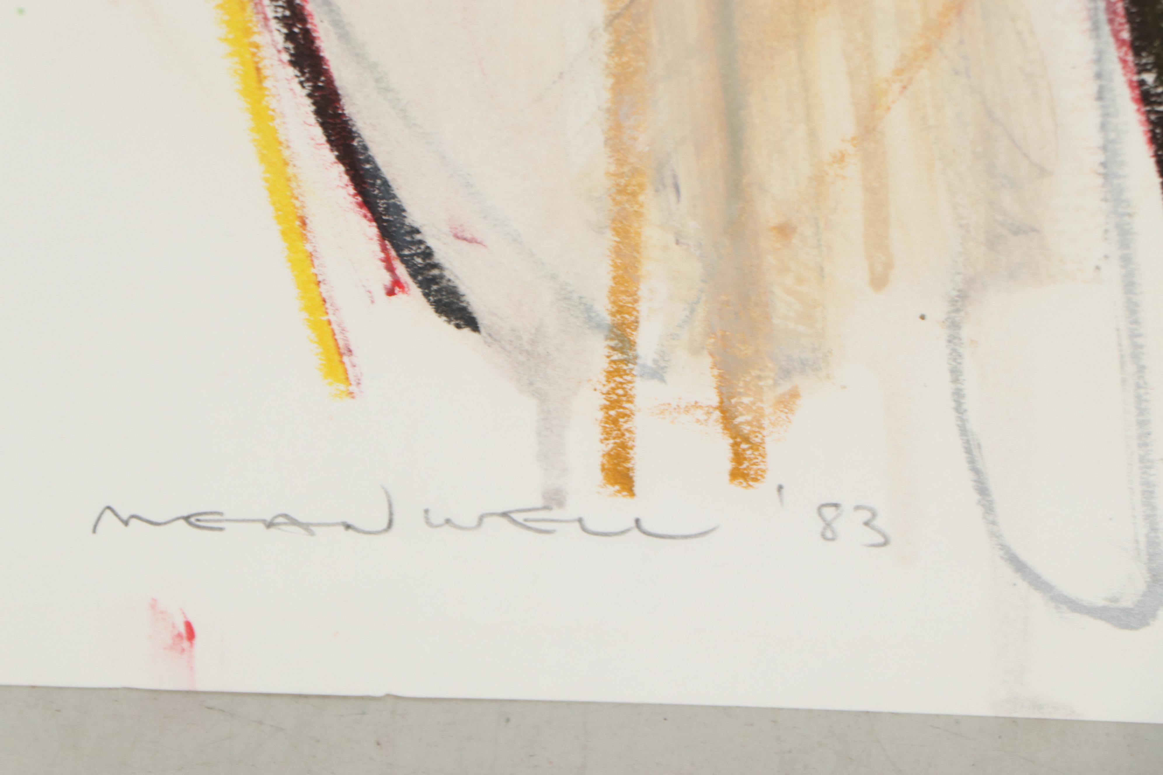 Jack Meanwell Abstract Pastel Drawing of Figure Study, 1983