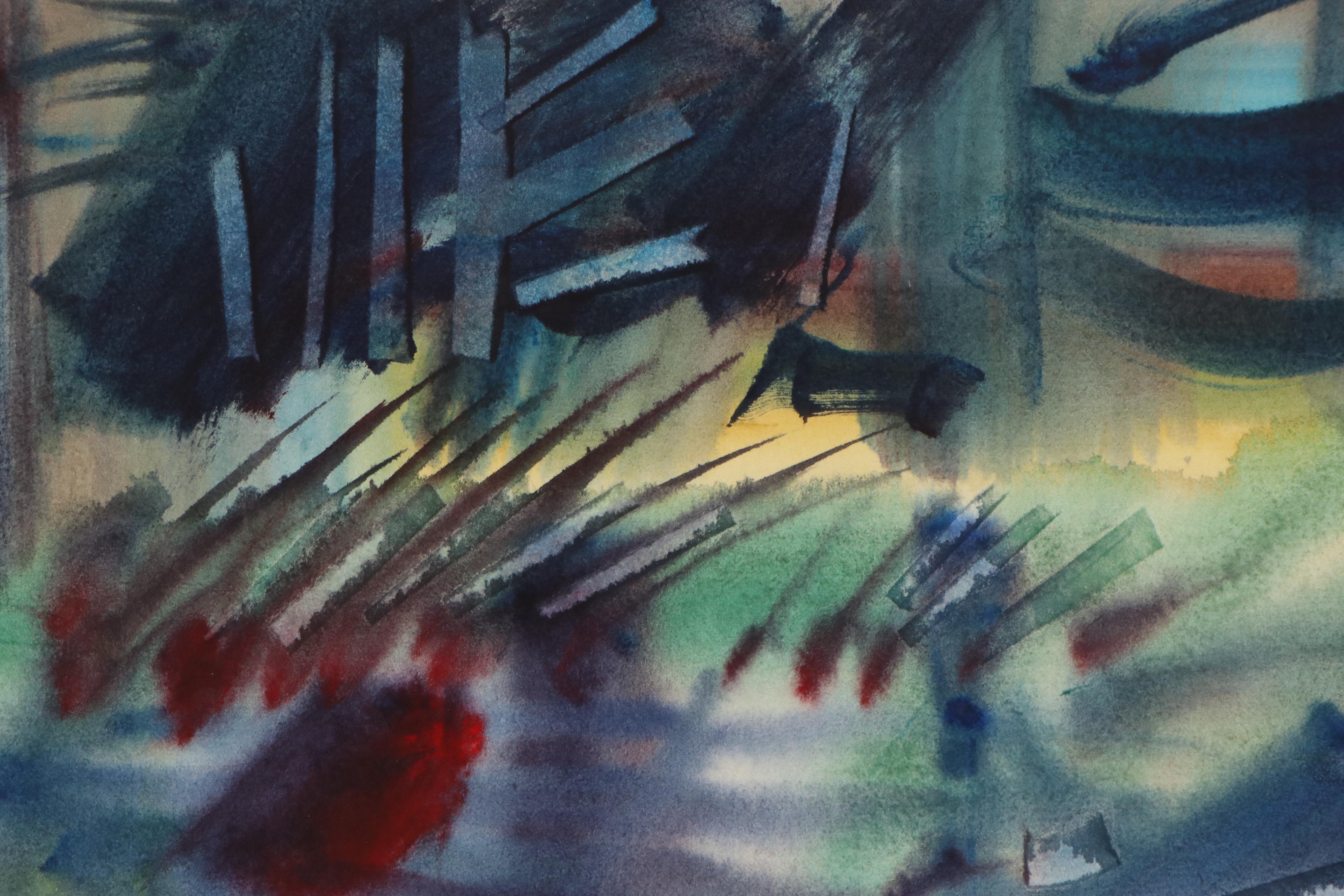 Jack Meanwell Abstract Watercolor Landscape Painting, 1980