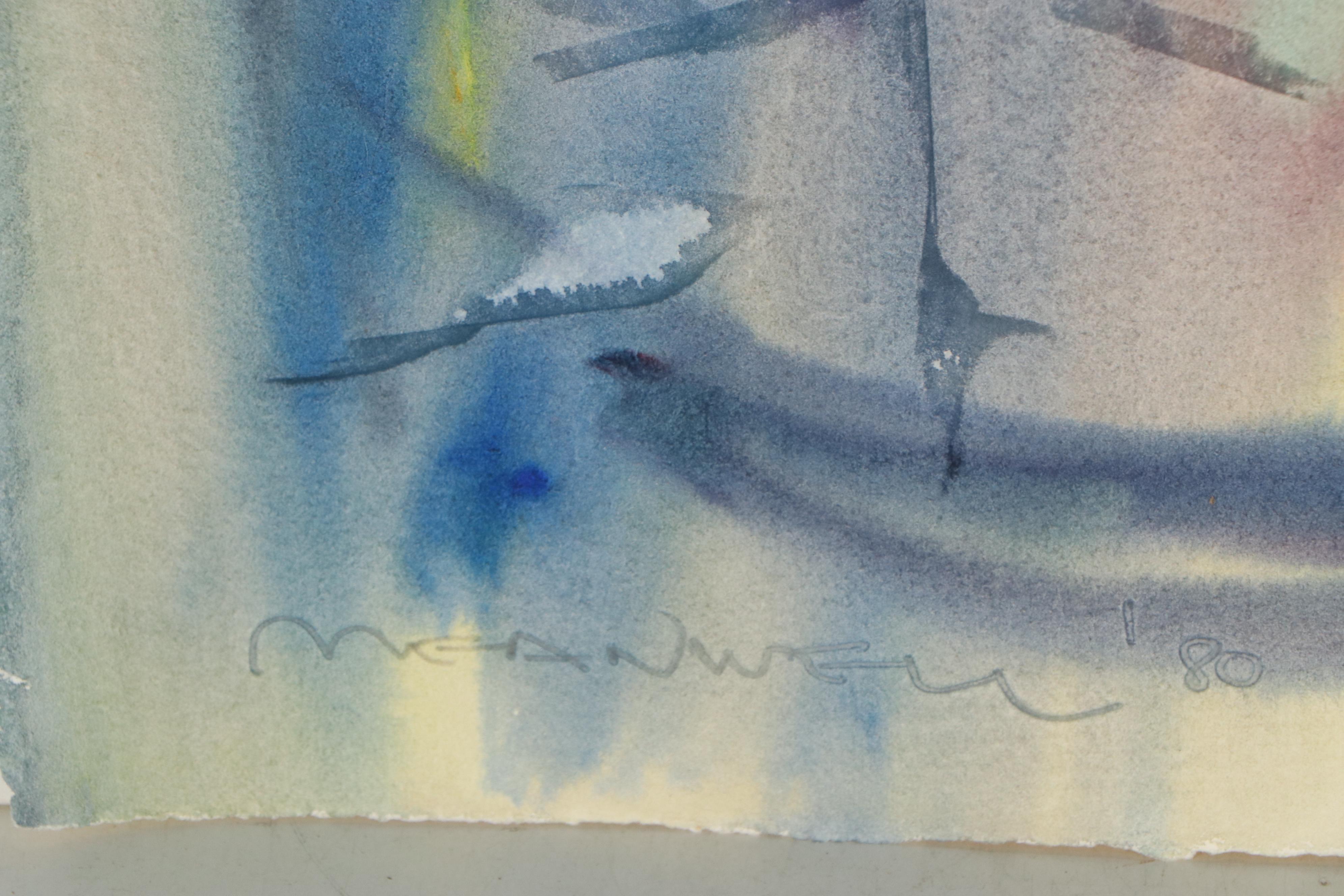 Jack Meanwell Abstract Watercolor Landscape Painting, 1980