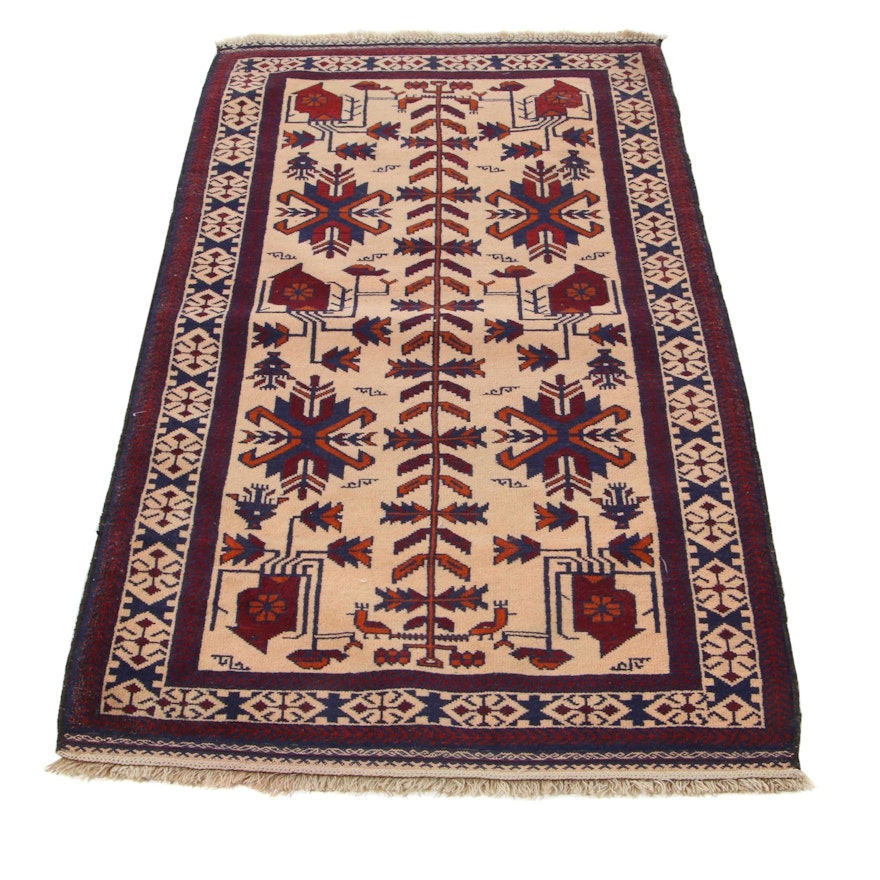 2'9 x 5'4 Hand-Knotted Persian Baluch Accent Rug, 1960s