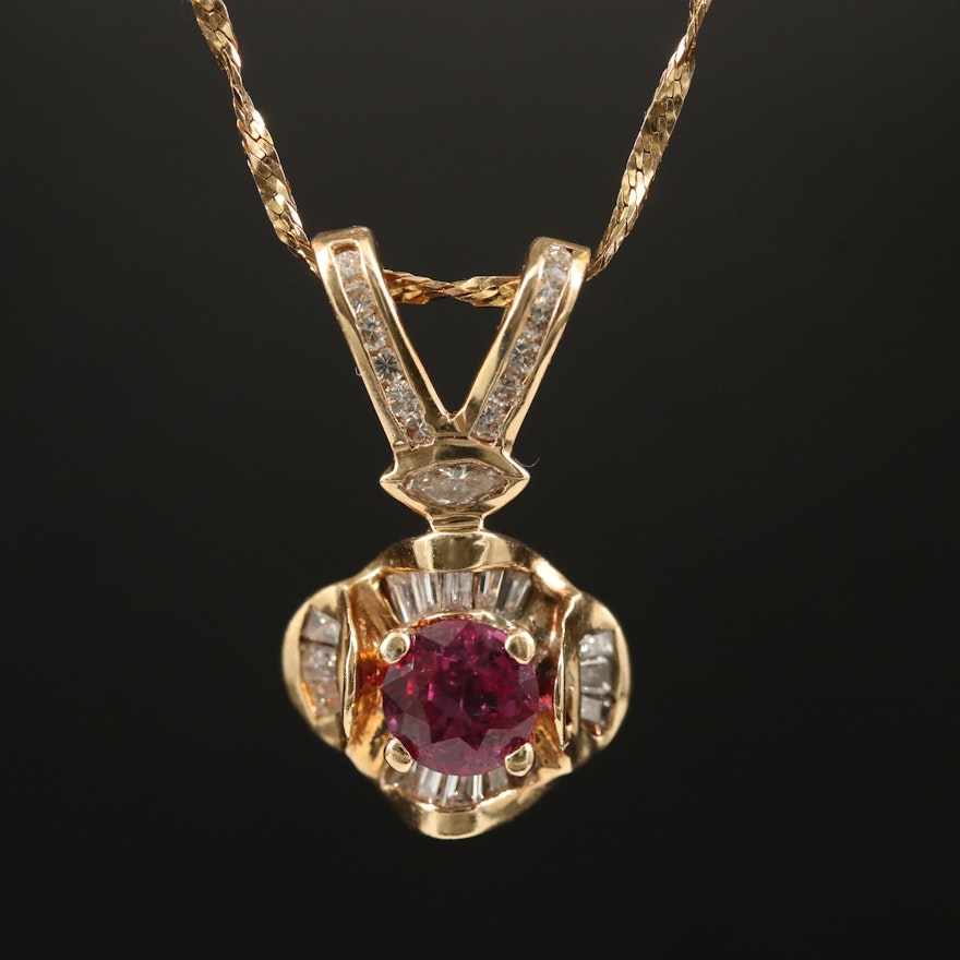 14K 1.04 CT Ruby and Diamond Pendant Necklace