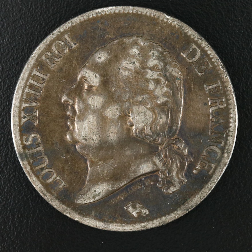 1821 Louis XVIII Silver 5 Franc Coin