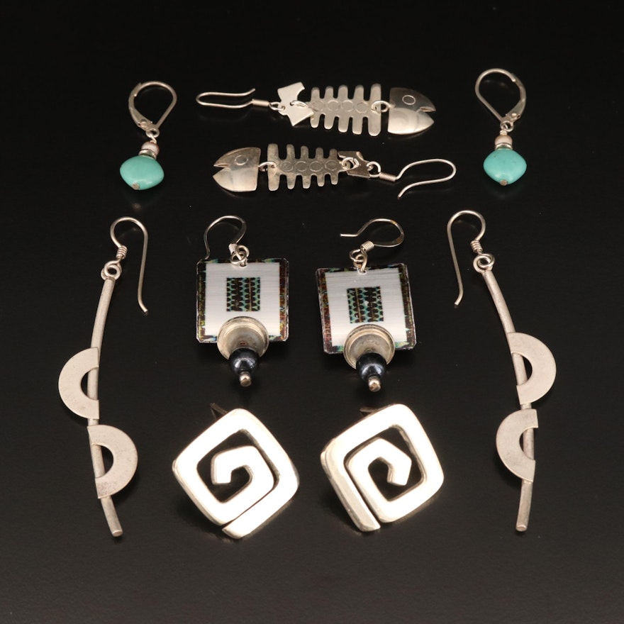 Earrings Including Sterling, Faux Turquoise and Enamel