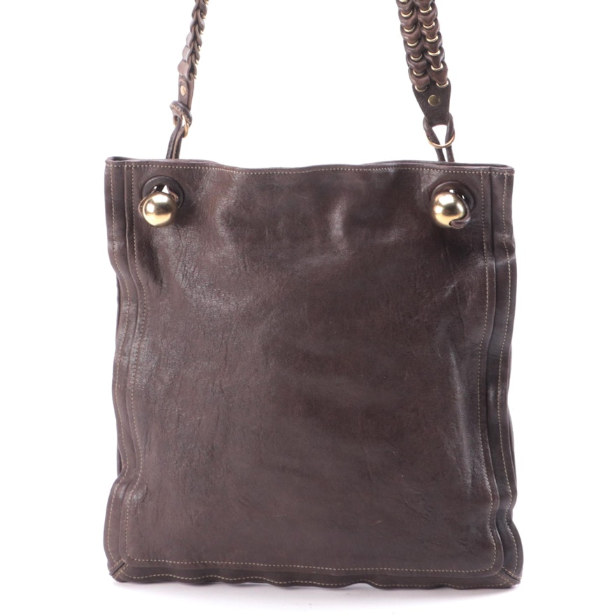 Chloé Brown Leather Crossbody Sac Tote with Patent Leather Trim