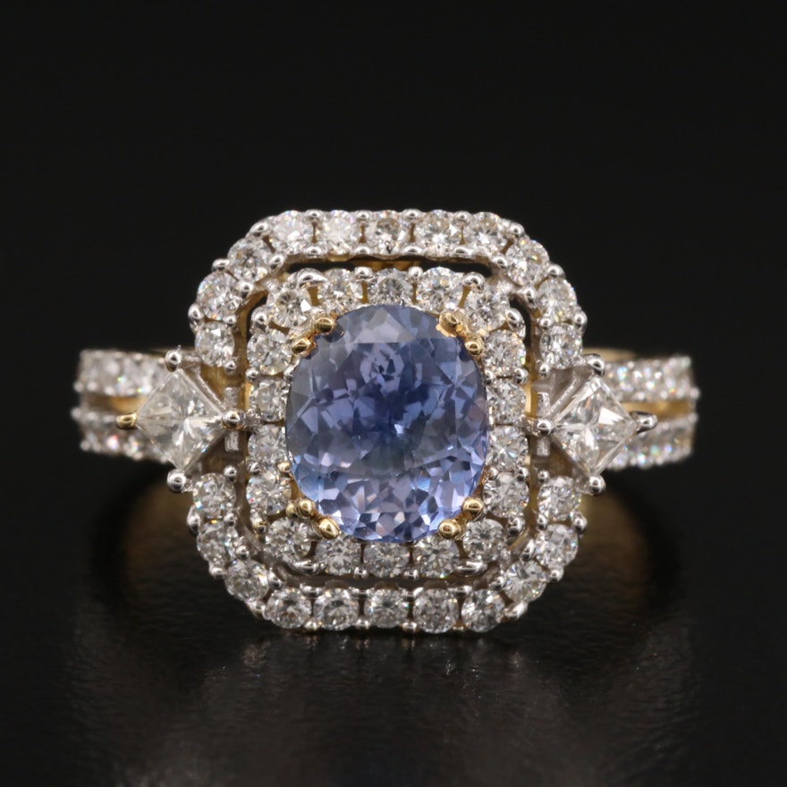 18K 1.62 CT Unheated Sapphire and Diamond Ring with GIA Report