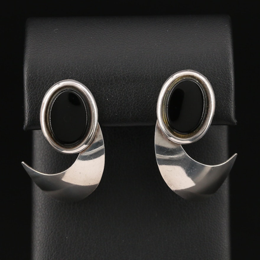 Modernist Sterling Black Onyx Earrings