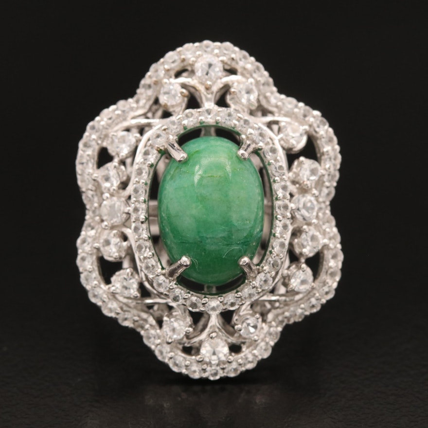 Sterling Beryl and White Sapphire Openwork Ring