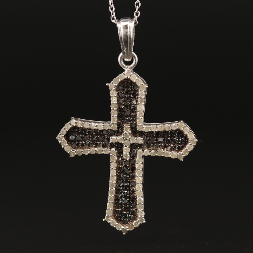 Sterling Silver 1.50 CTW Diamond Cross Necklace