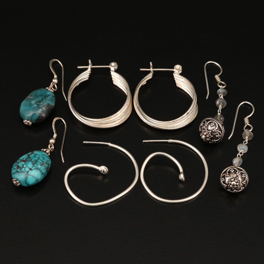 Sterling Silver Earring Selection with Turquoise and Labradorite