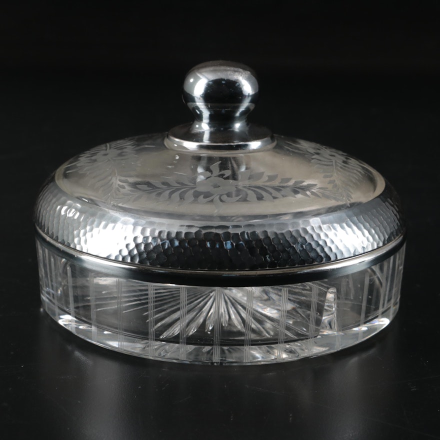 Crystal Lidded Candy Dish, Mid 20th Century