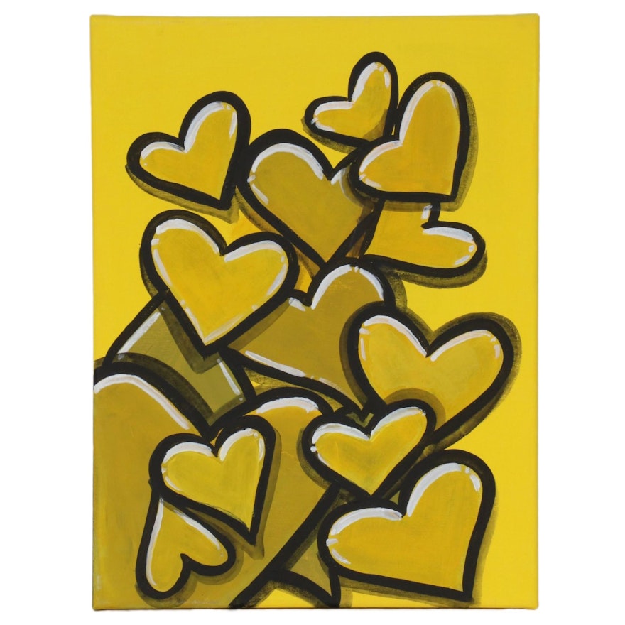 Bee1ne Acrylic Painting on Canvas "Spread More Love (Gold)," 2020