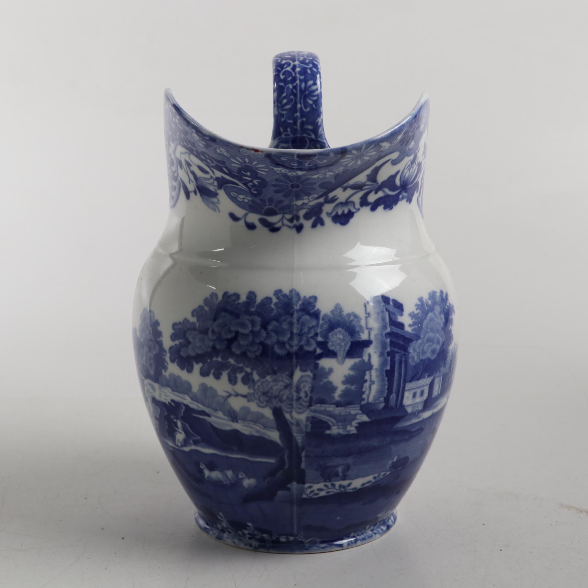 Copeland "Spode's Italian" Blue and White Transferware Pitcher, Early-Mid 20th C