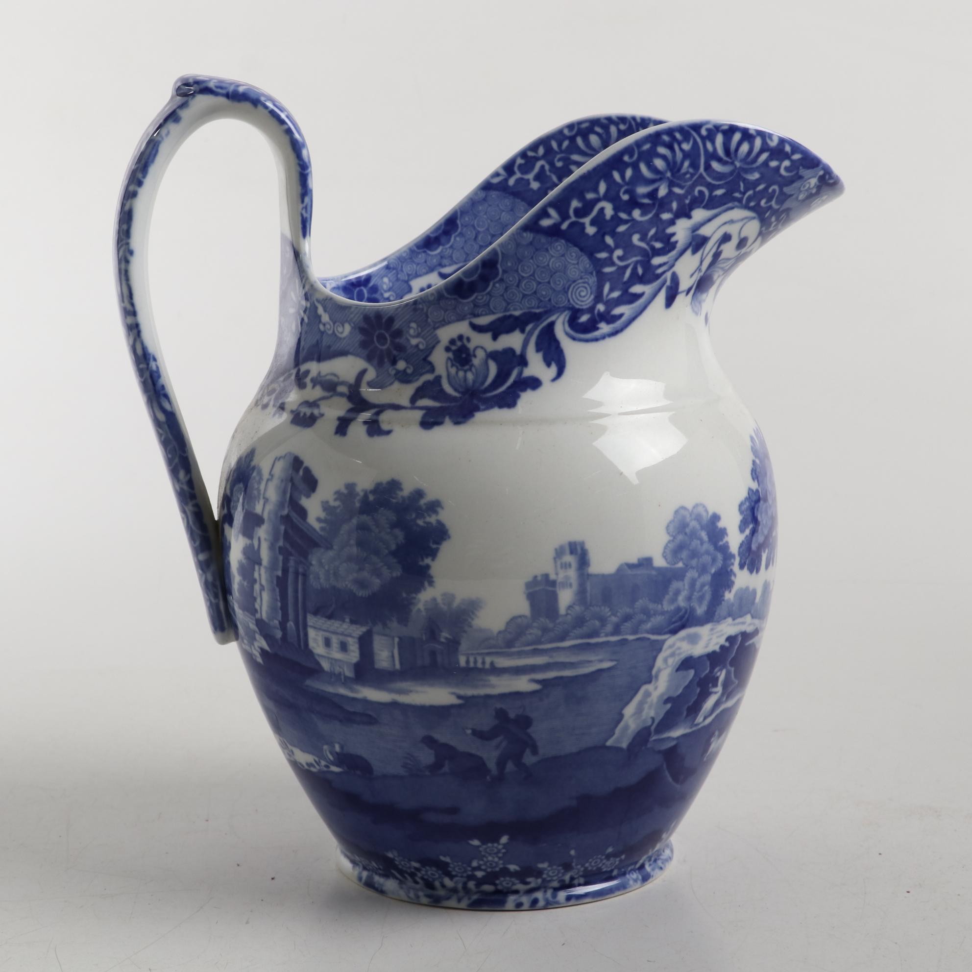 Copeland "Spode's Italian" Blue and White Transferware Pitcher, Early-Mid 20th C