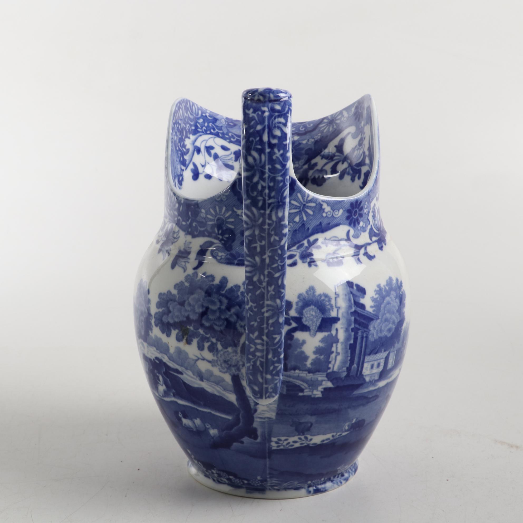 Copeland "Spode's Italian" Blue and White Transferware Pitcher, Early-Mid 20th C