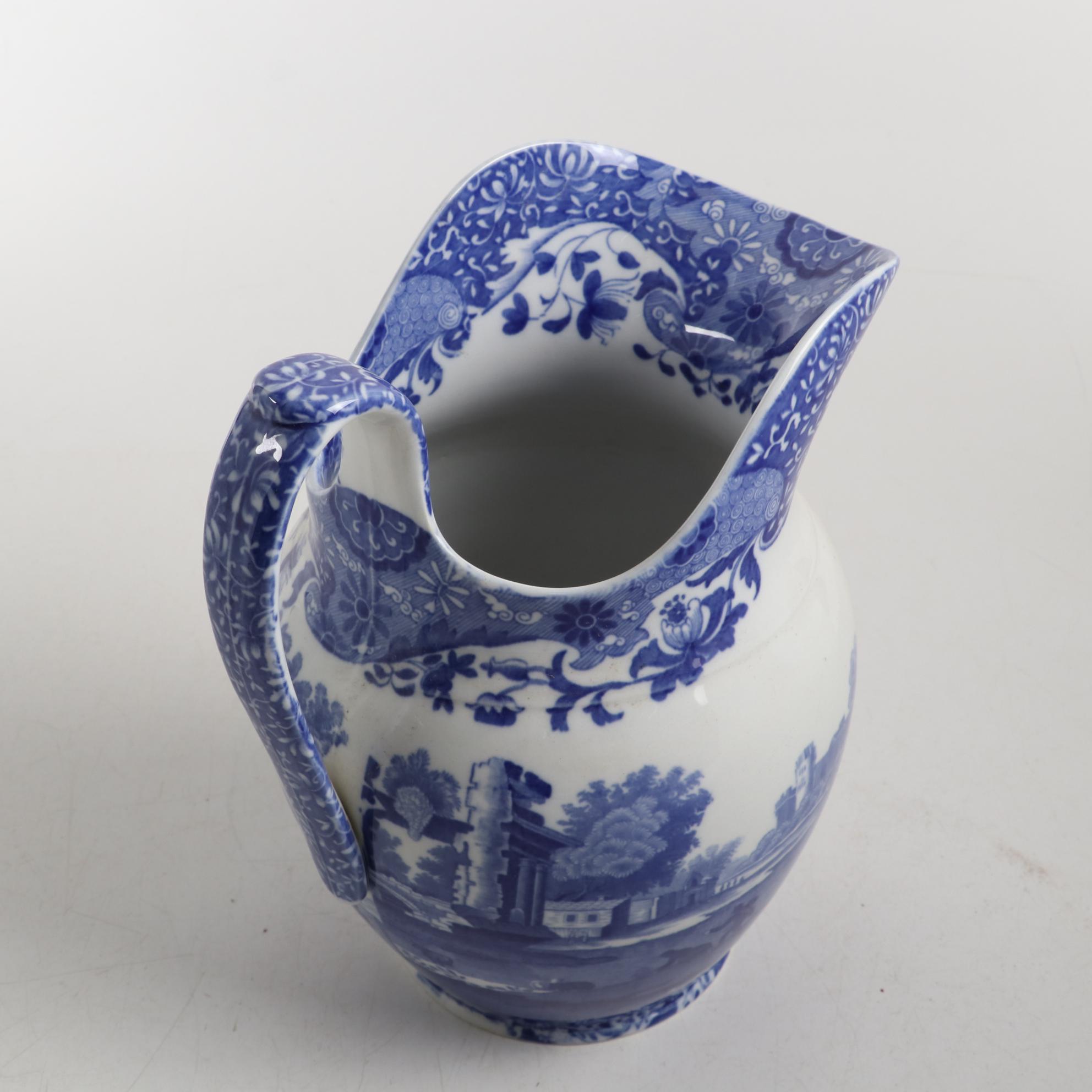 Copeland "Spode's Italian" Blue and White Transferware Pitcher, Early-Mid 20th C