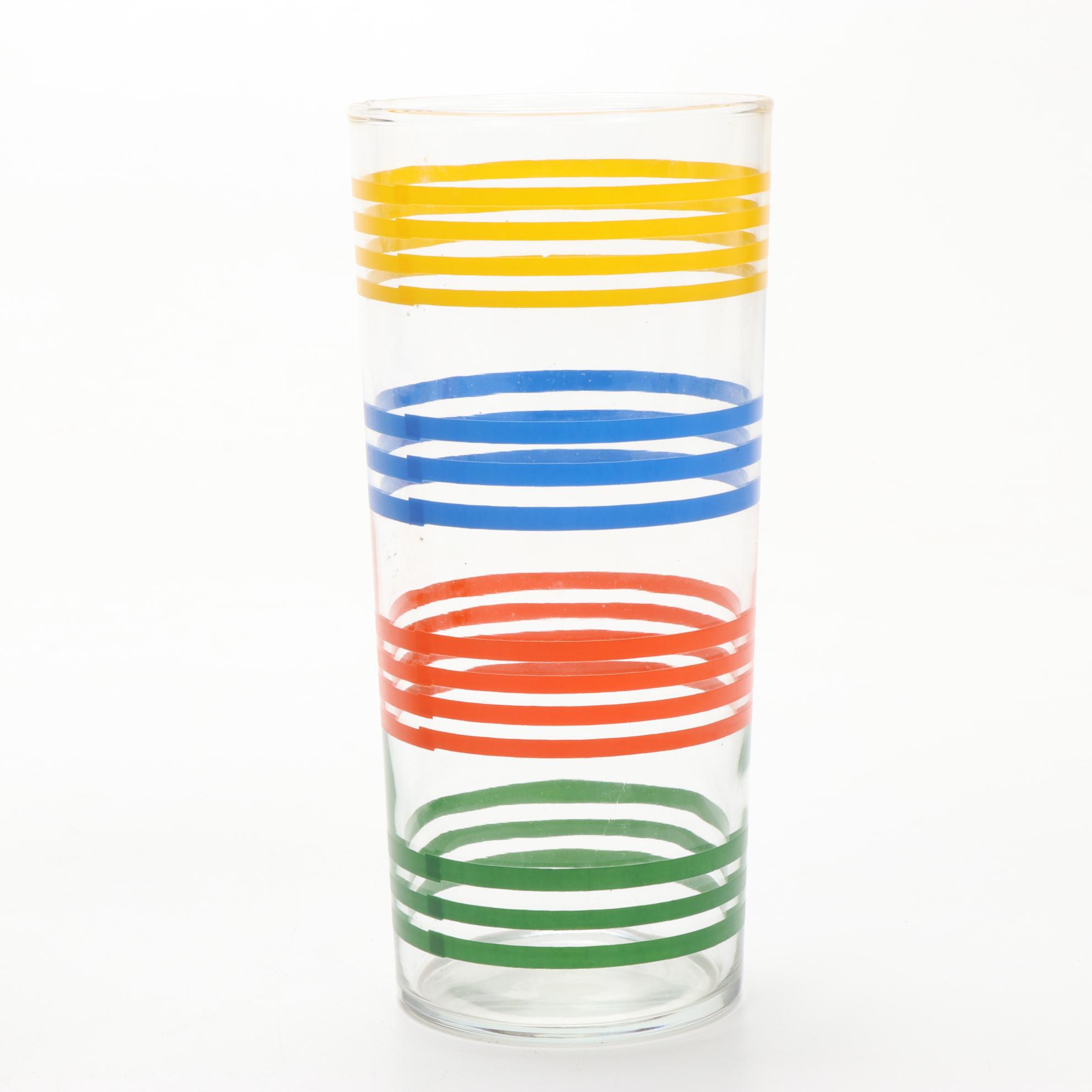 Hazel Atlas "Fiesta Stripe" Juice Glass Set with Pitcher and Shaker, 1950s