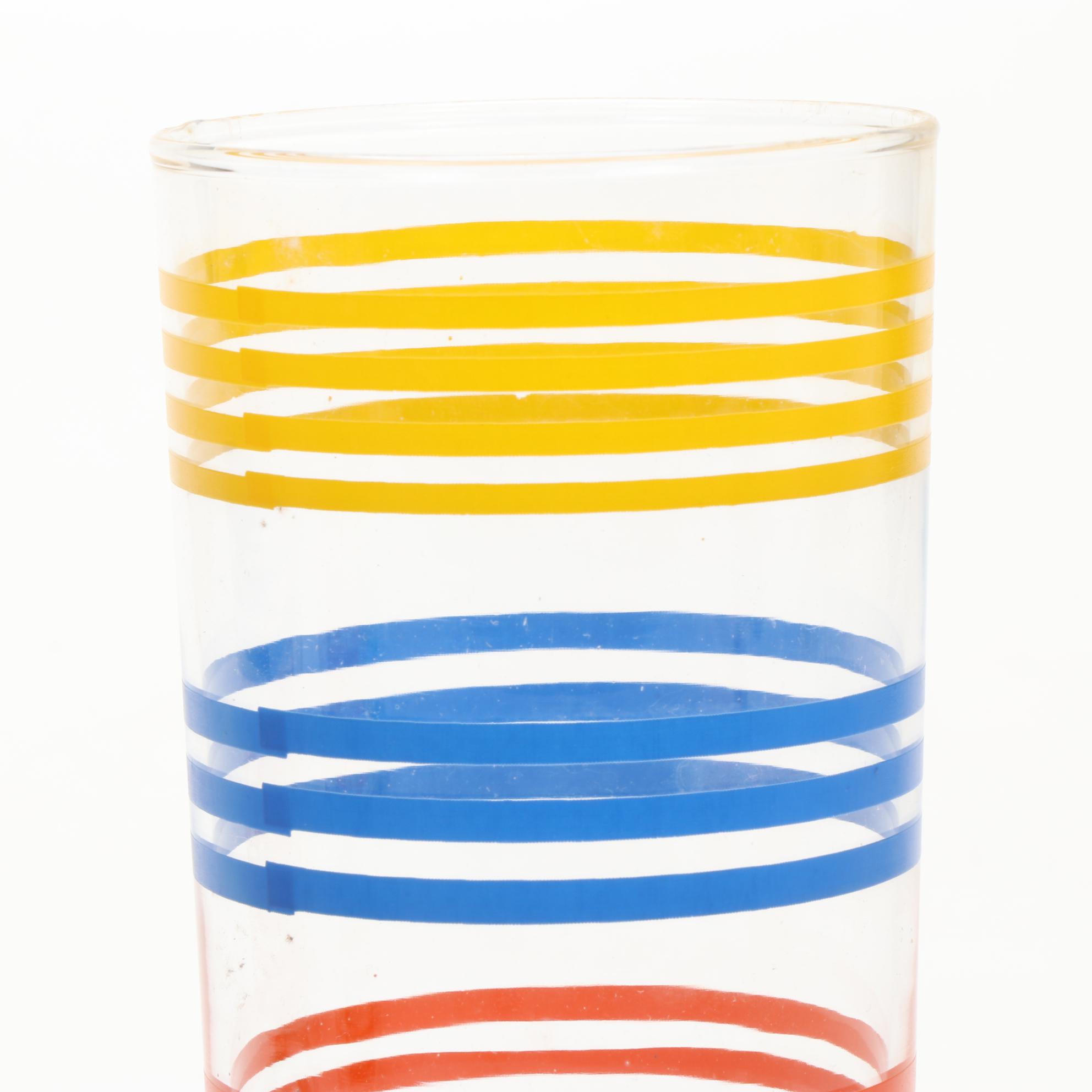 Hazel Atlas "Fiesta Stripe" Juice Glass Set with Pitcher and Shaker, 1950s
