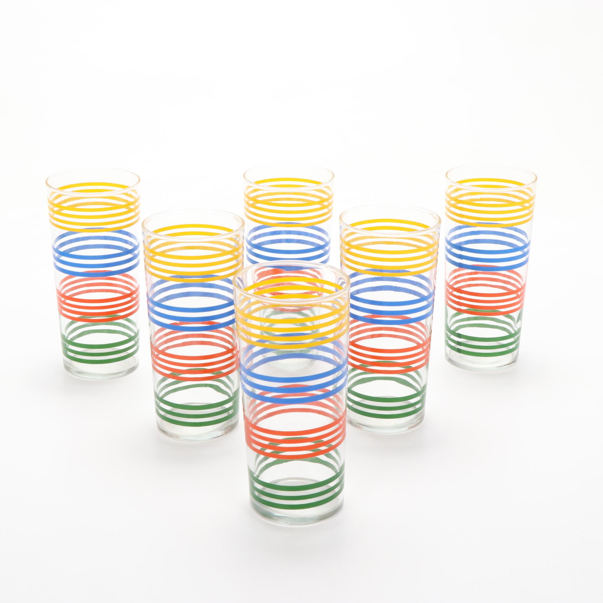 Hazel Atlas "Fiesta Stripe" Juice Glass Set with Pitcher and Shaker, 1950s