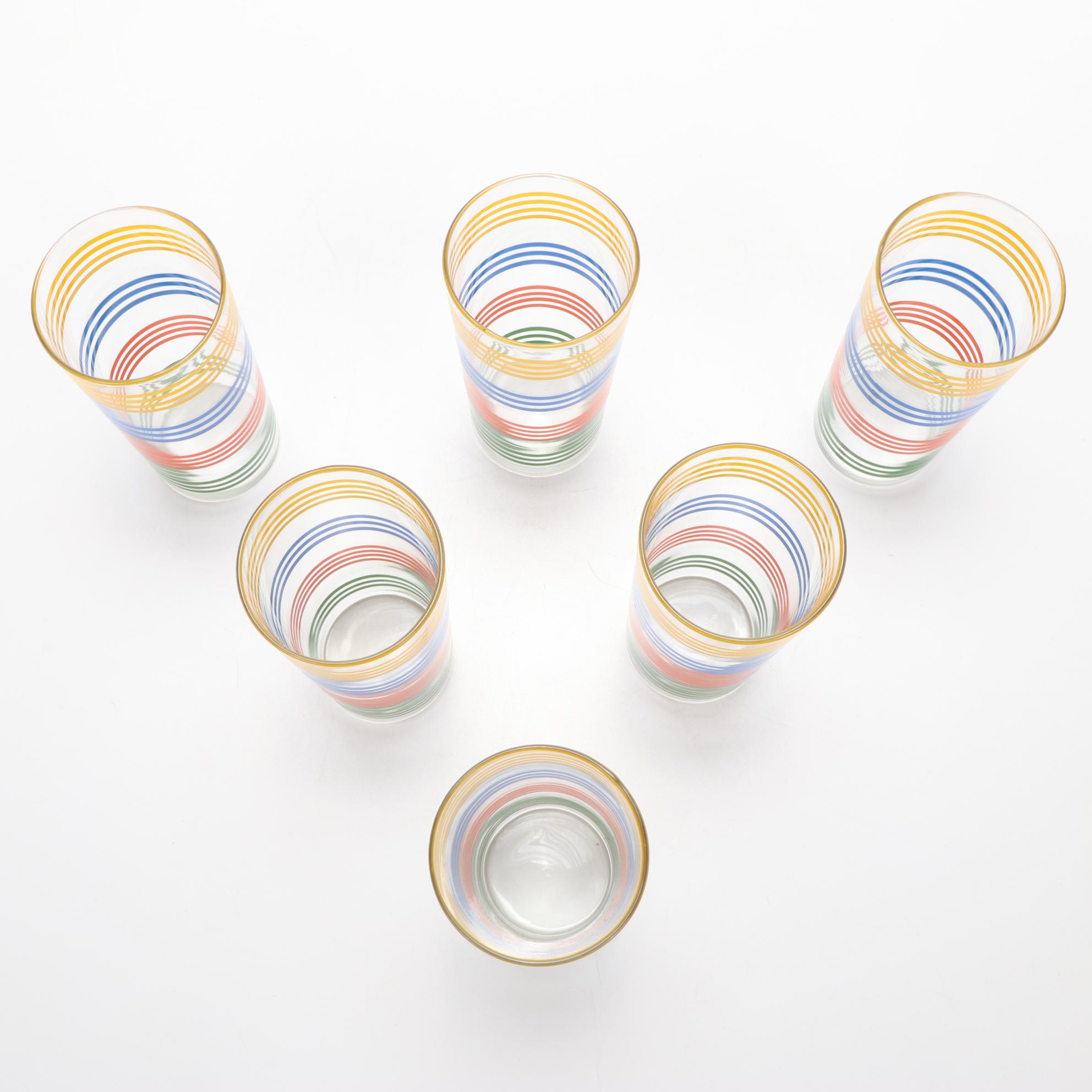 Hazel Atlas "Fiesta Stripe" Juice Glass Set with Pitcher and Shaker, 1950s