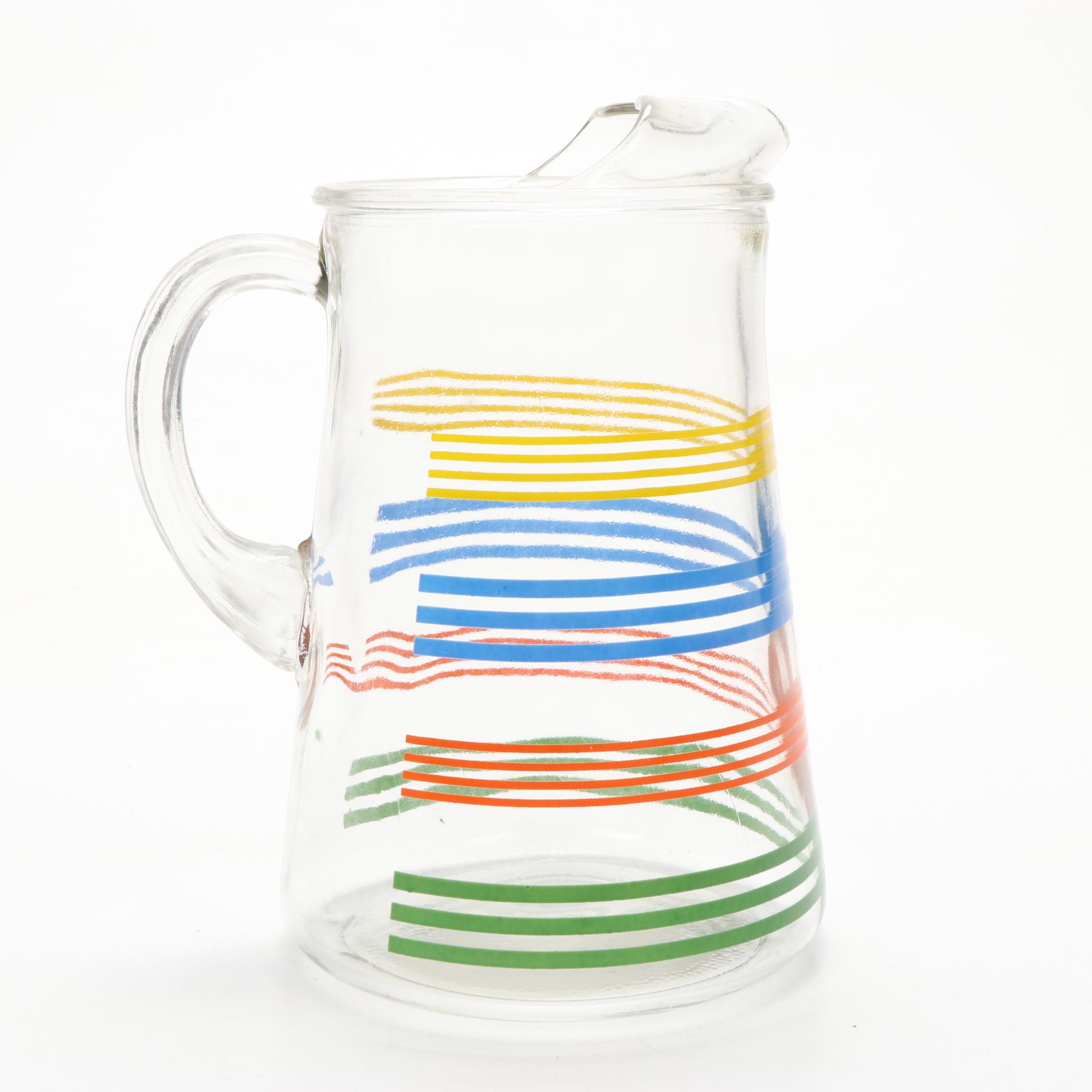 Hazel Atlas "Fiesta Stripe" Juice Glass Set with Pitcher and Shaker, 1950s