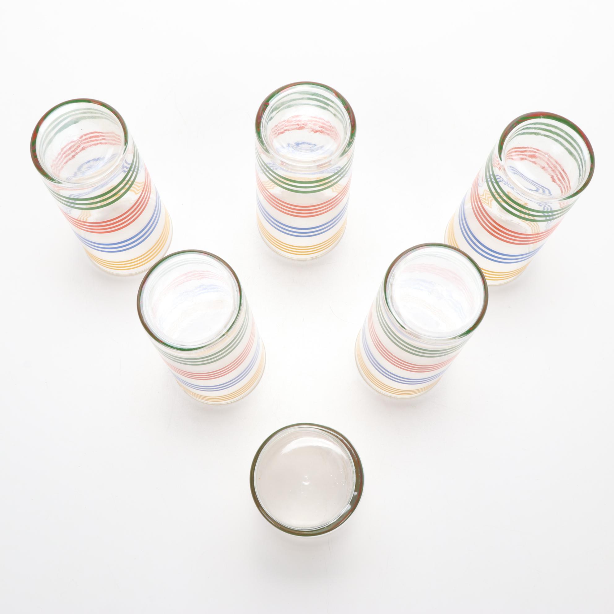 Hazel Atlas "Fiesta Stripe" Juice Glass Set with Pitcher and Shaker, 1950s