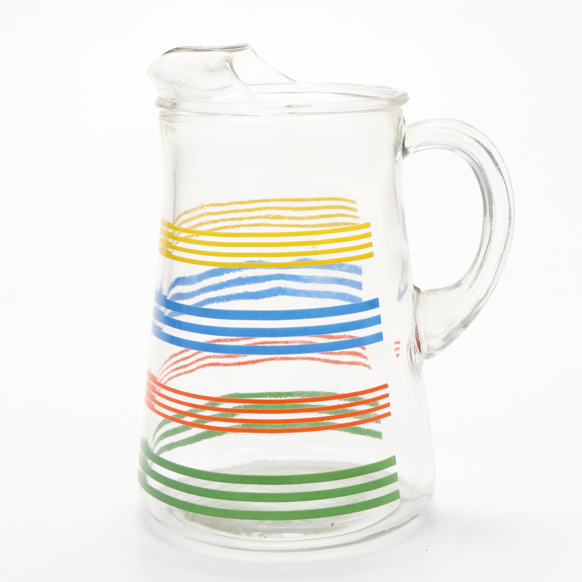Hazel Atlas "Fiesta Stripe" Juice Glass Set with Pitcher and Shaker, 1950s