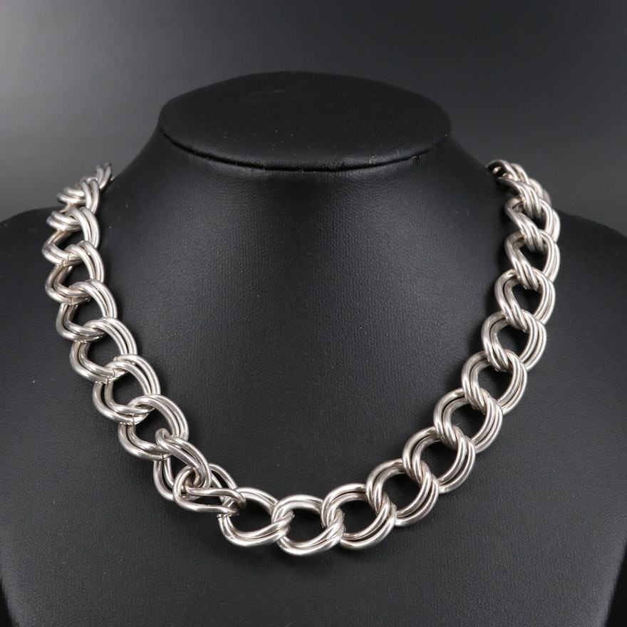 Sterling Silver Double Curb Link Chain Necklace