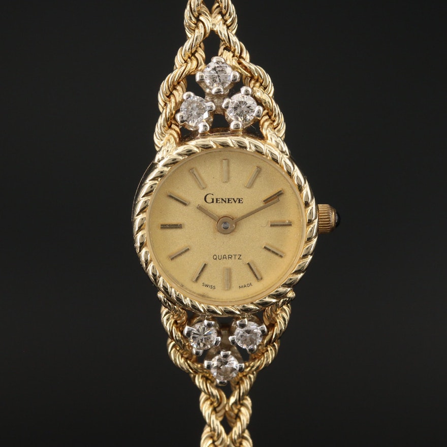 14K Diamond Geneve Quartz Wristwatch