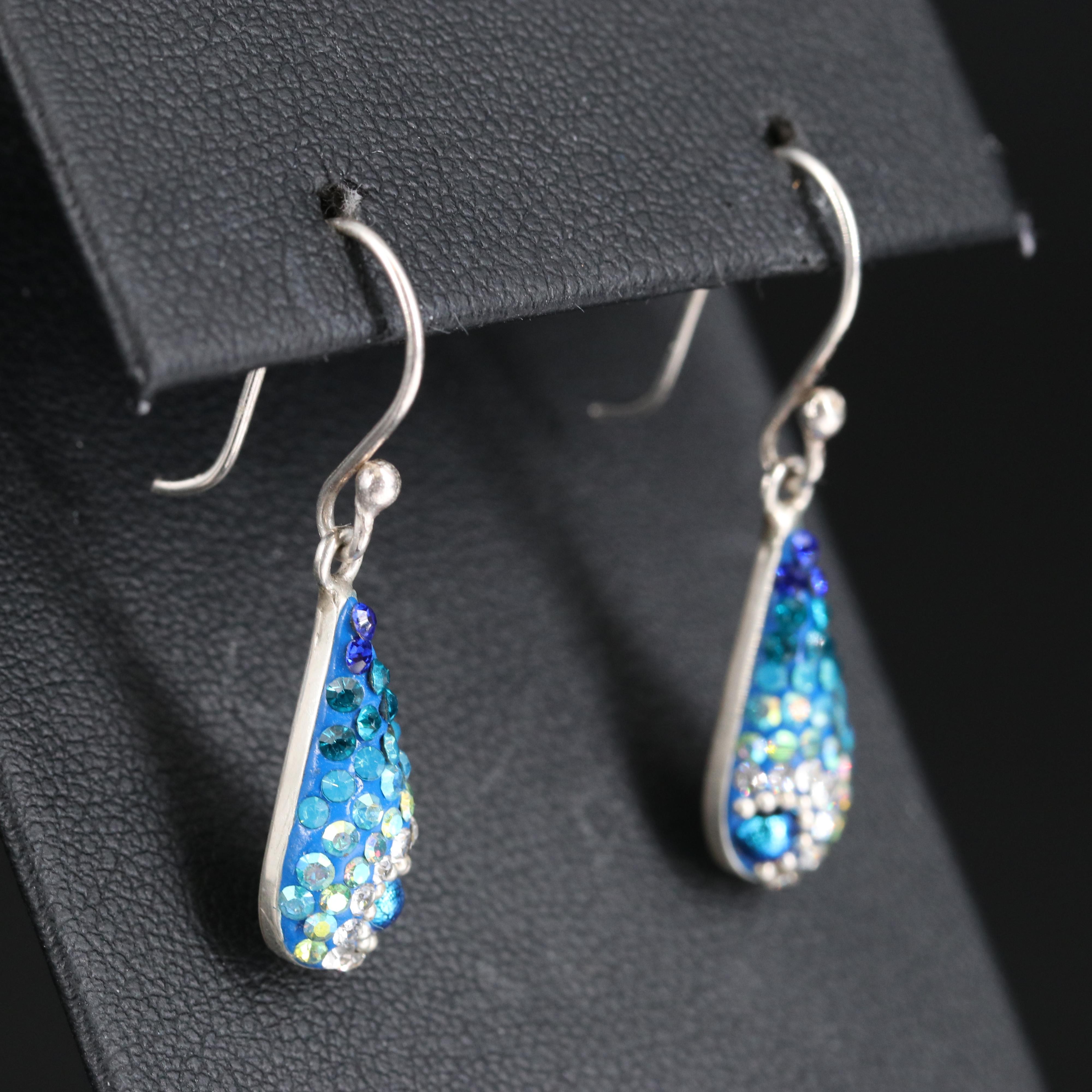 Sterling Silver Rhinestone Drop Earrings