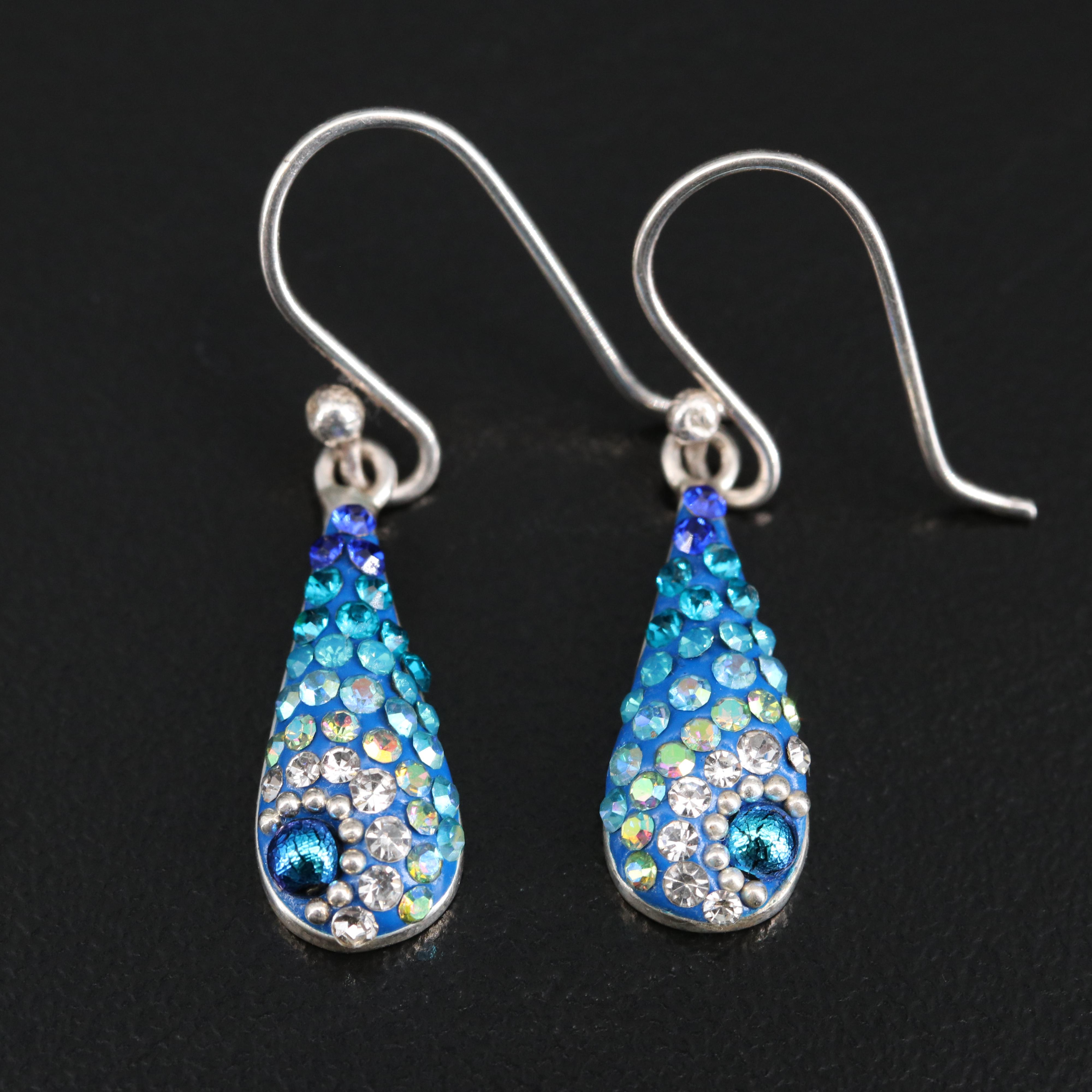 Sterling Silver Rhinestone Drop Earrings