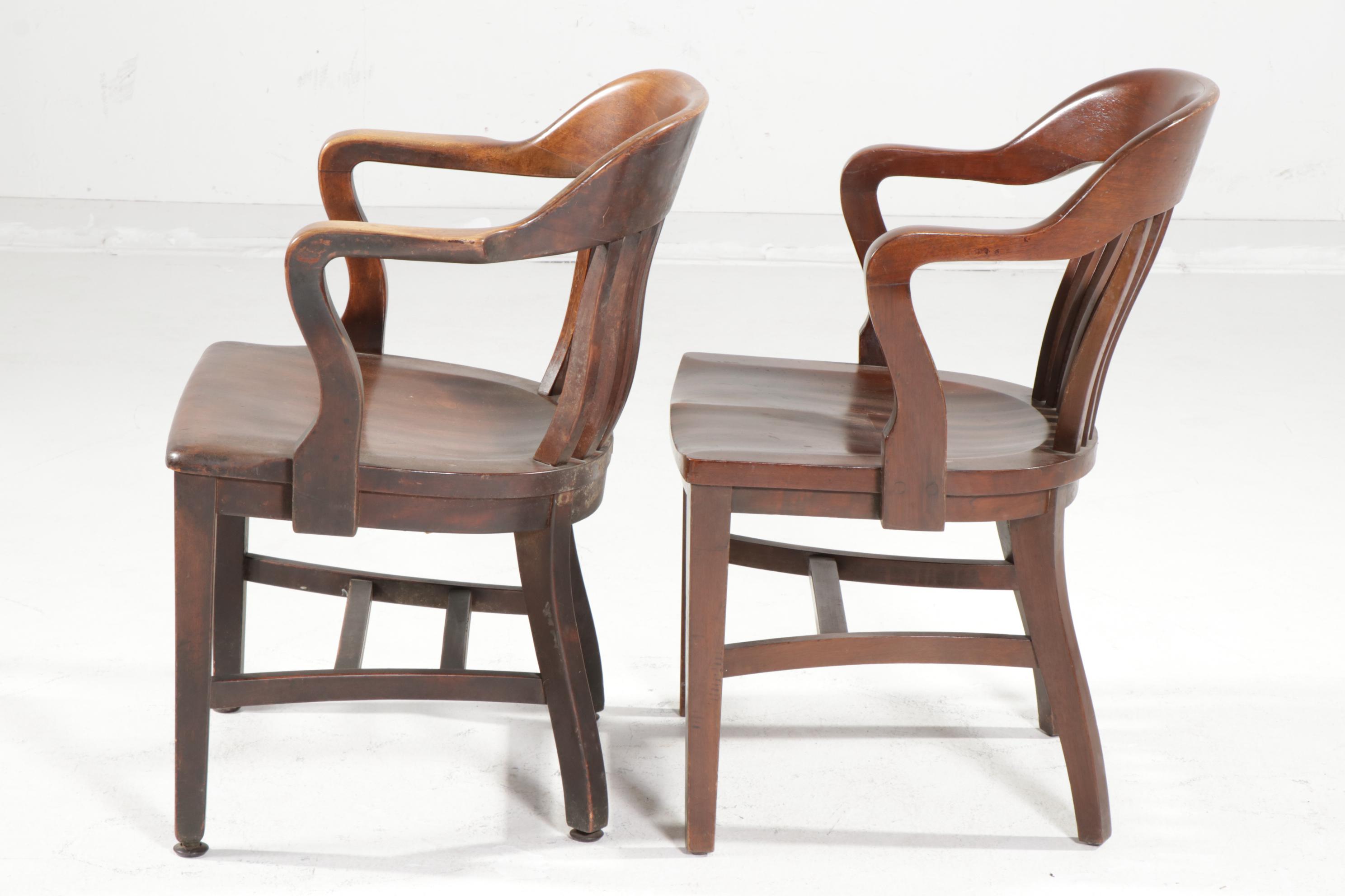 Sikes Co. and B.L. Marble Walnut Office Armchairs, Early 20th C.