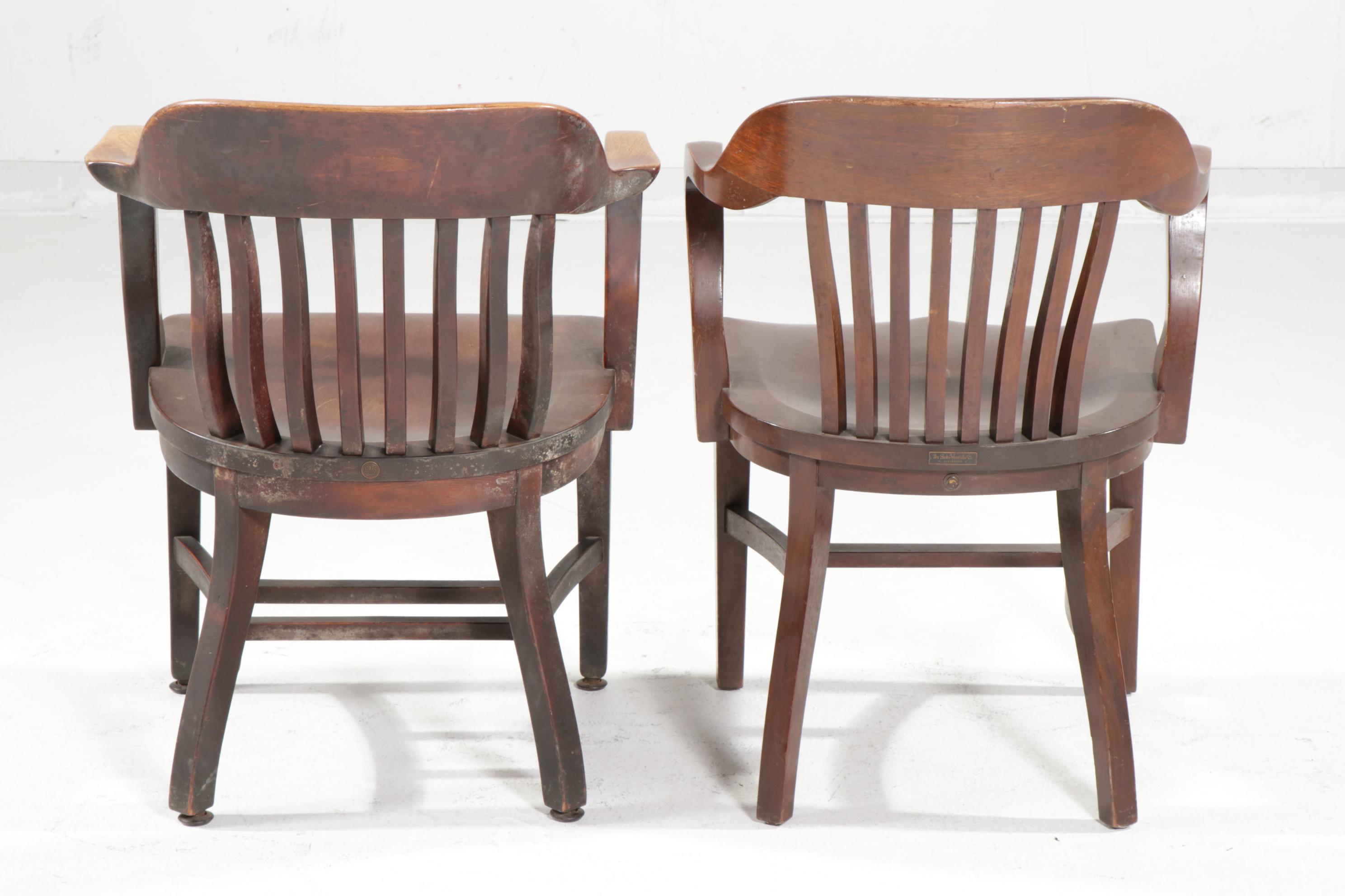 Sikes Co. and B.L. Marble Walnut Office Armchairs, Early 20th C.