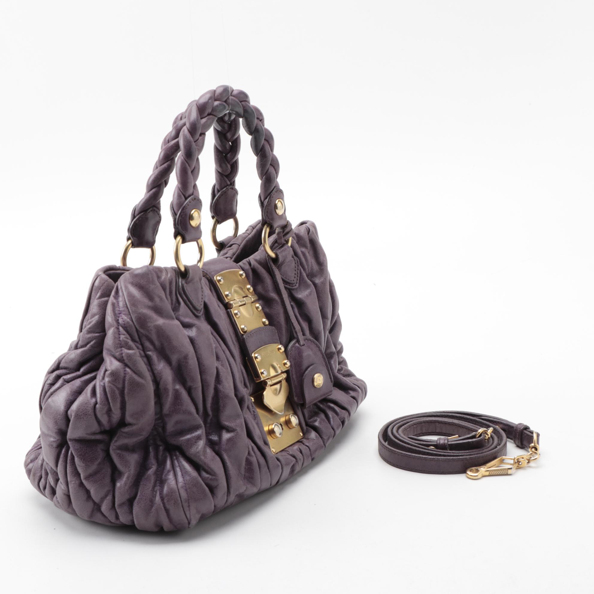 Miu Miu Bauletto Aperto Bag RN0473 in Purple Matelassé Lux Leather