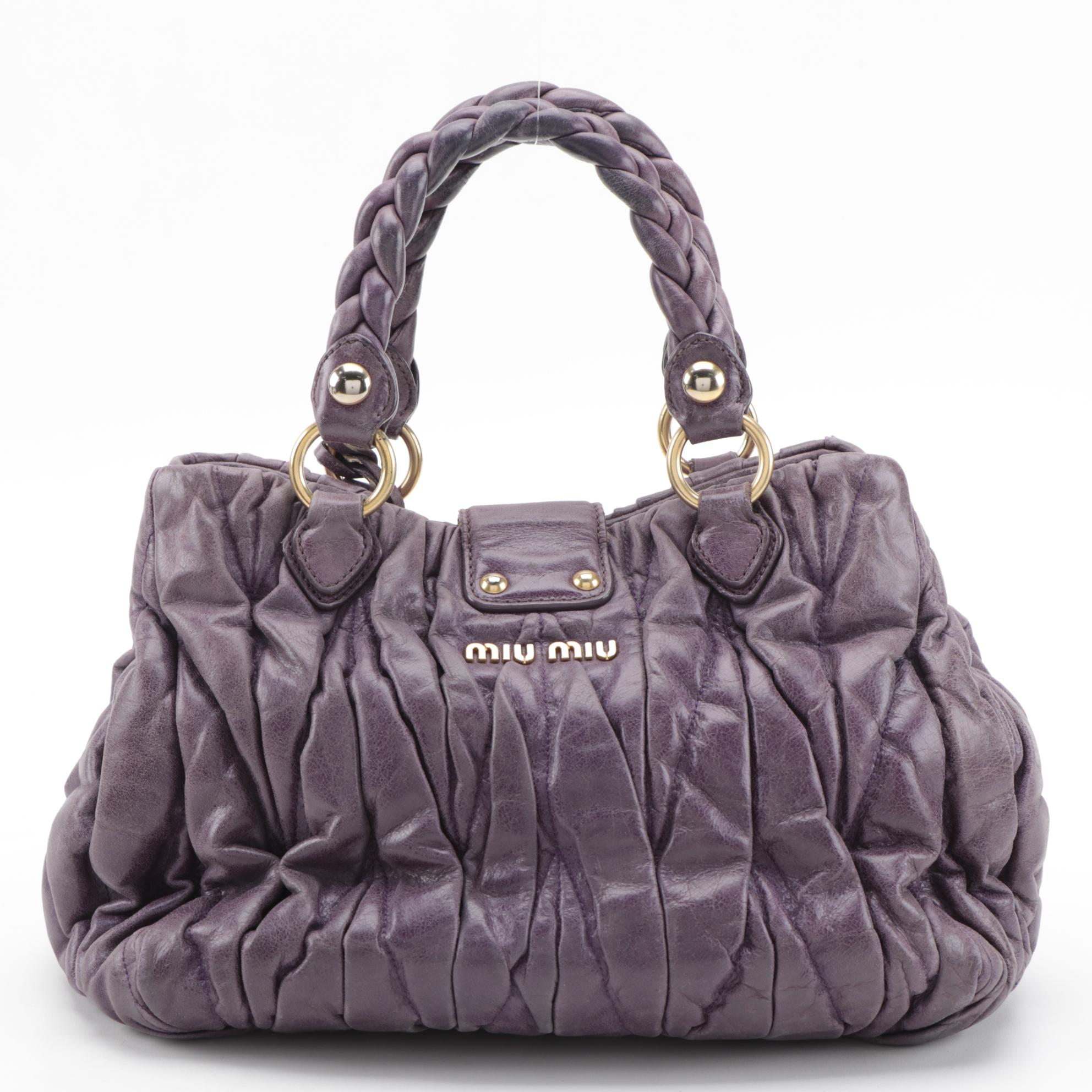 Miu Miu Bauletto Aperto Bag RN0473 in Purple Matelassé Lux Leather